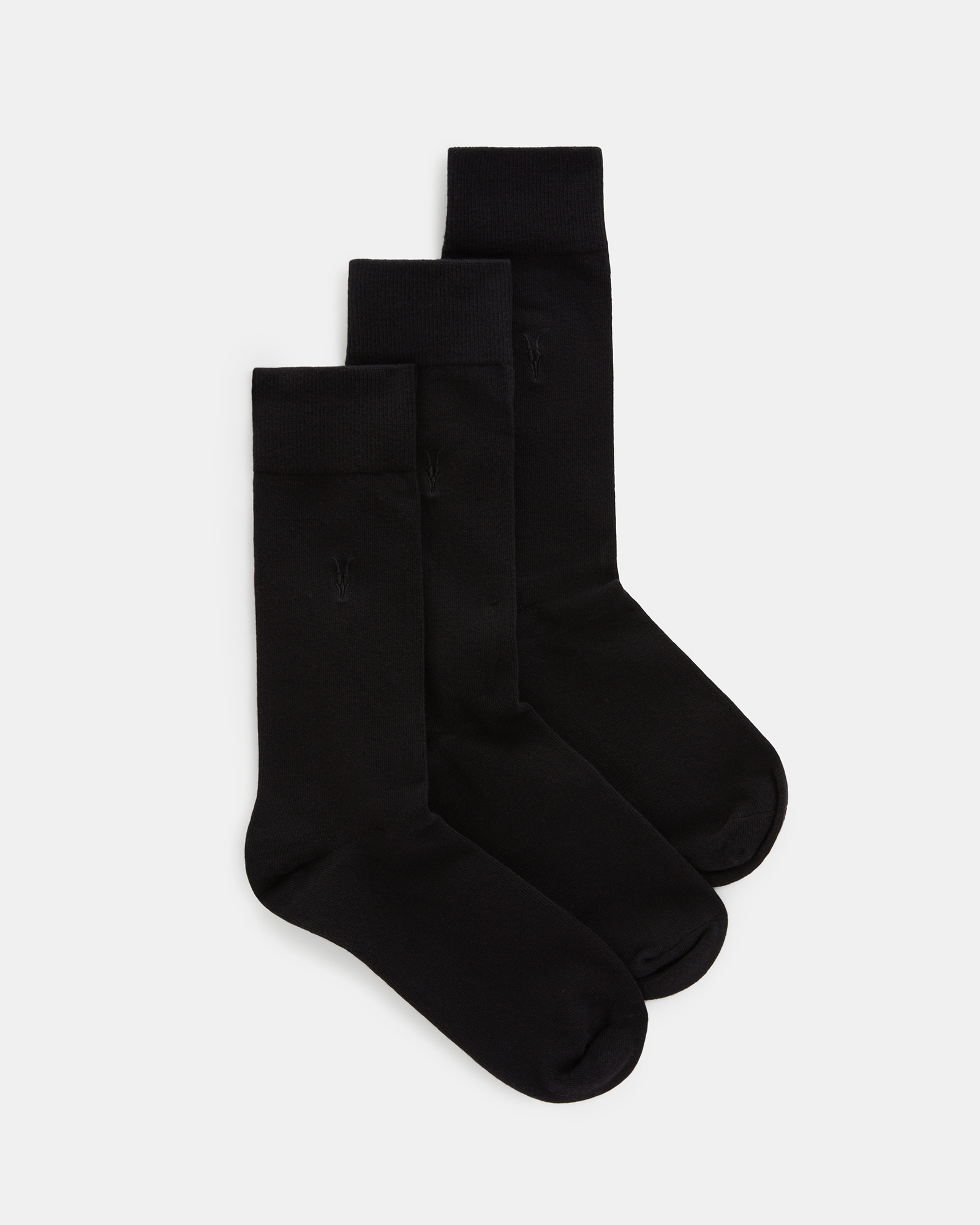 AllSaints Adan Ramskull Embroidered Socks 3 Pack,, BLACK/BLACK/BLACK