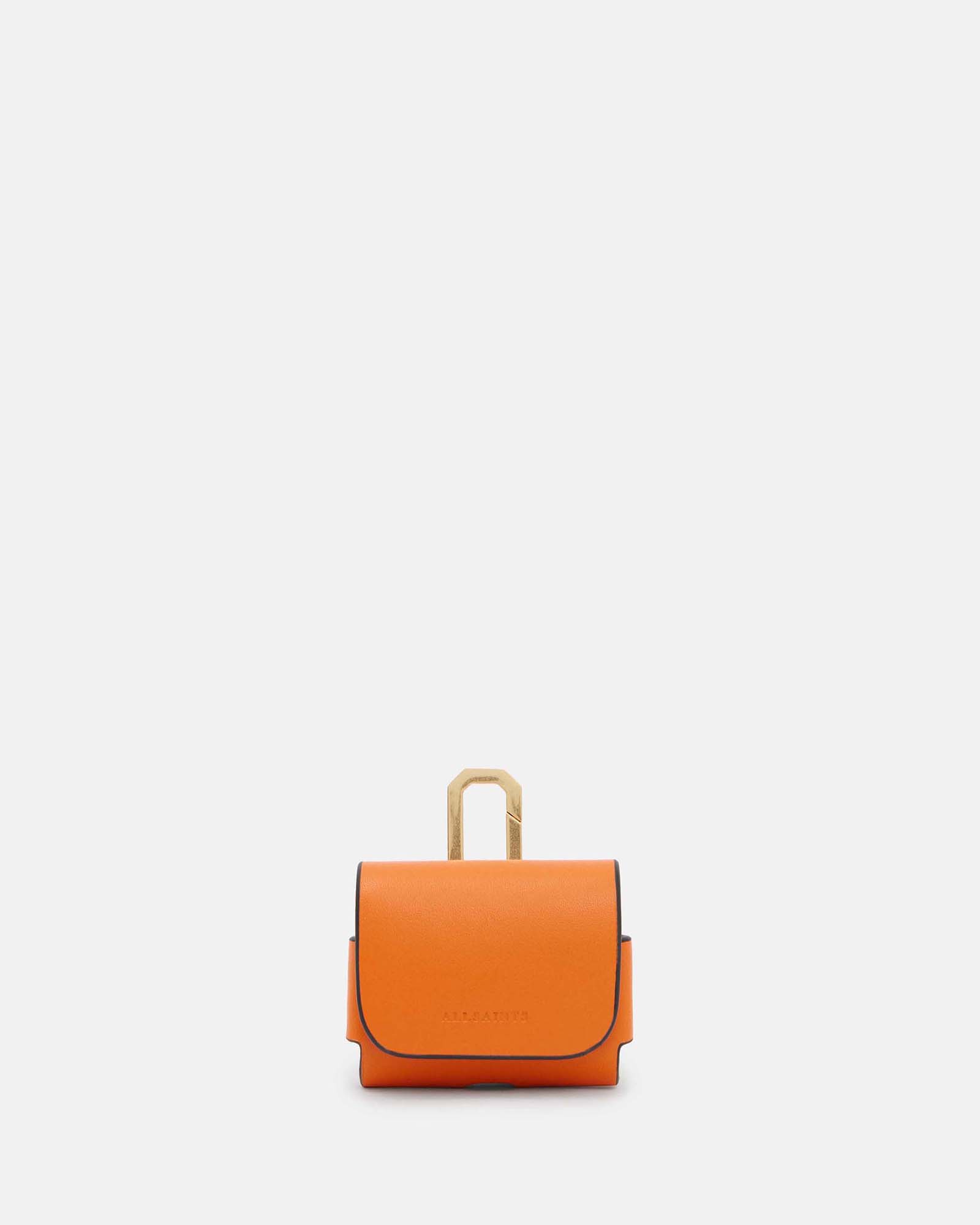 Allsaints Airpod Leather Case In Pyrole Orange