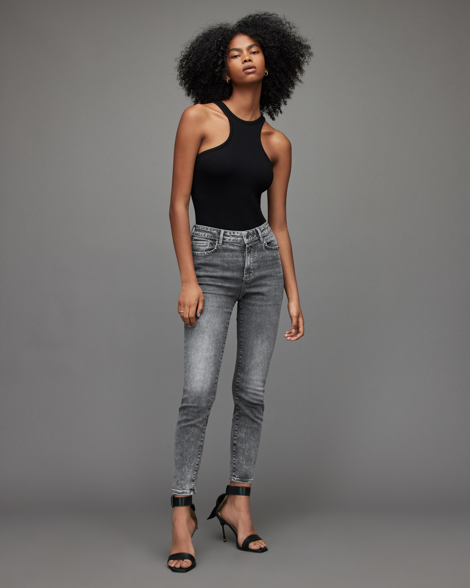 AllSaints Miller Mid-Rise Studded Skinny Jeans