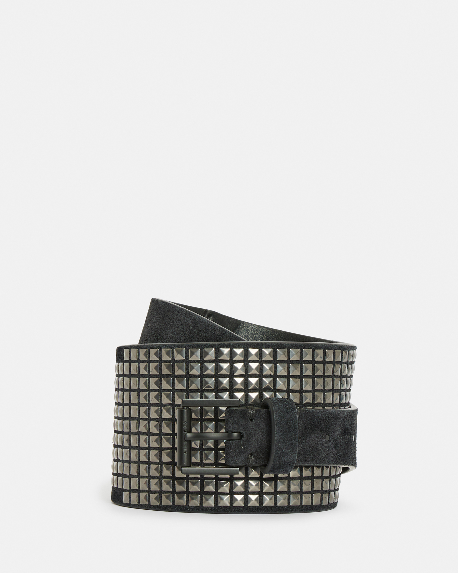 AllSaints Simi Leather Studded Wide Waist Belt,, BLACK/DULL NICKEL