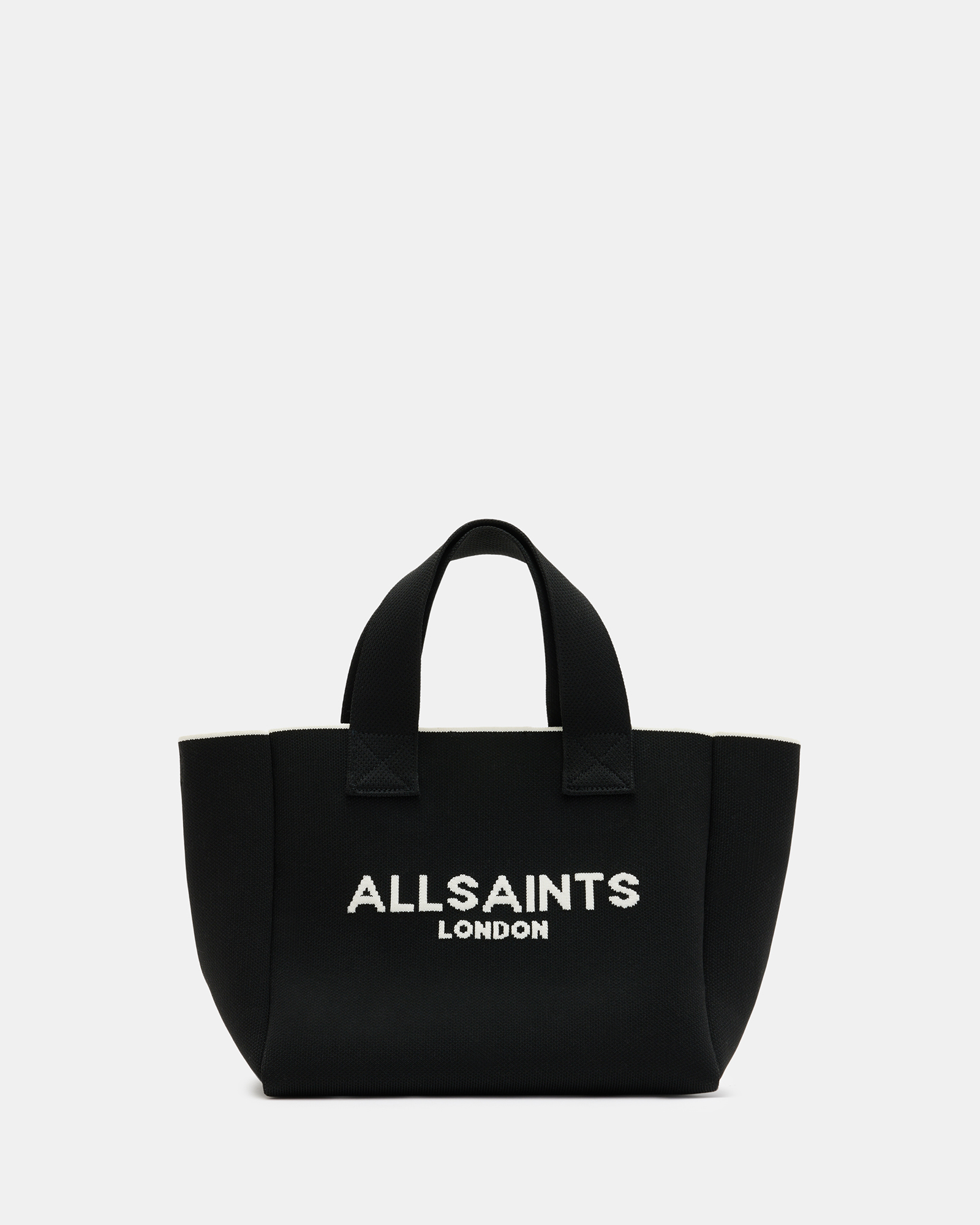 AllSaints Izzy Logo Print Knitted Mini Tote Bag,, Black