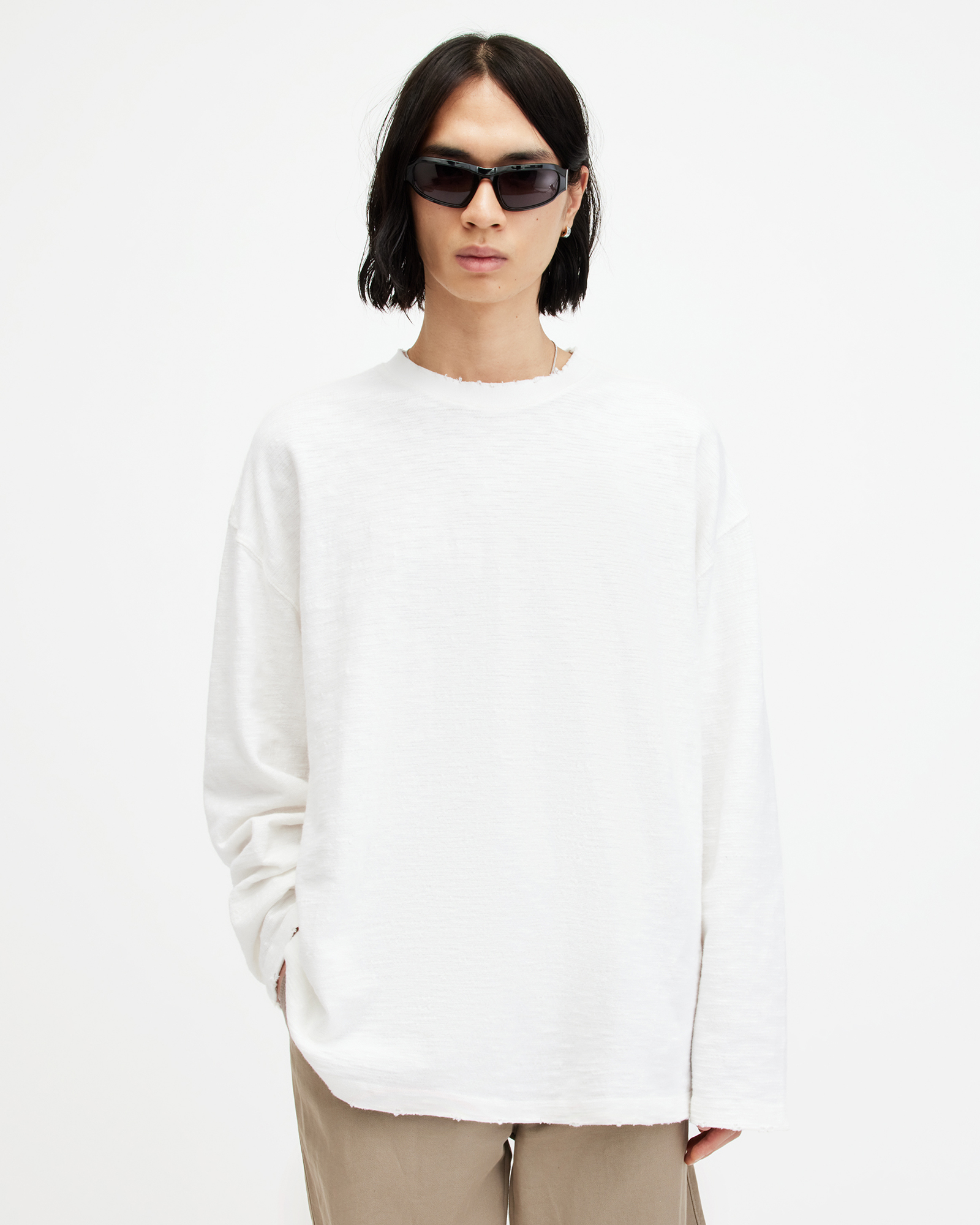 AllSaints Aspen Oversized Long Sleeve T-Shirt,, LILLY WHITE