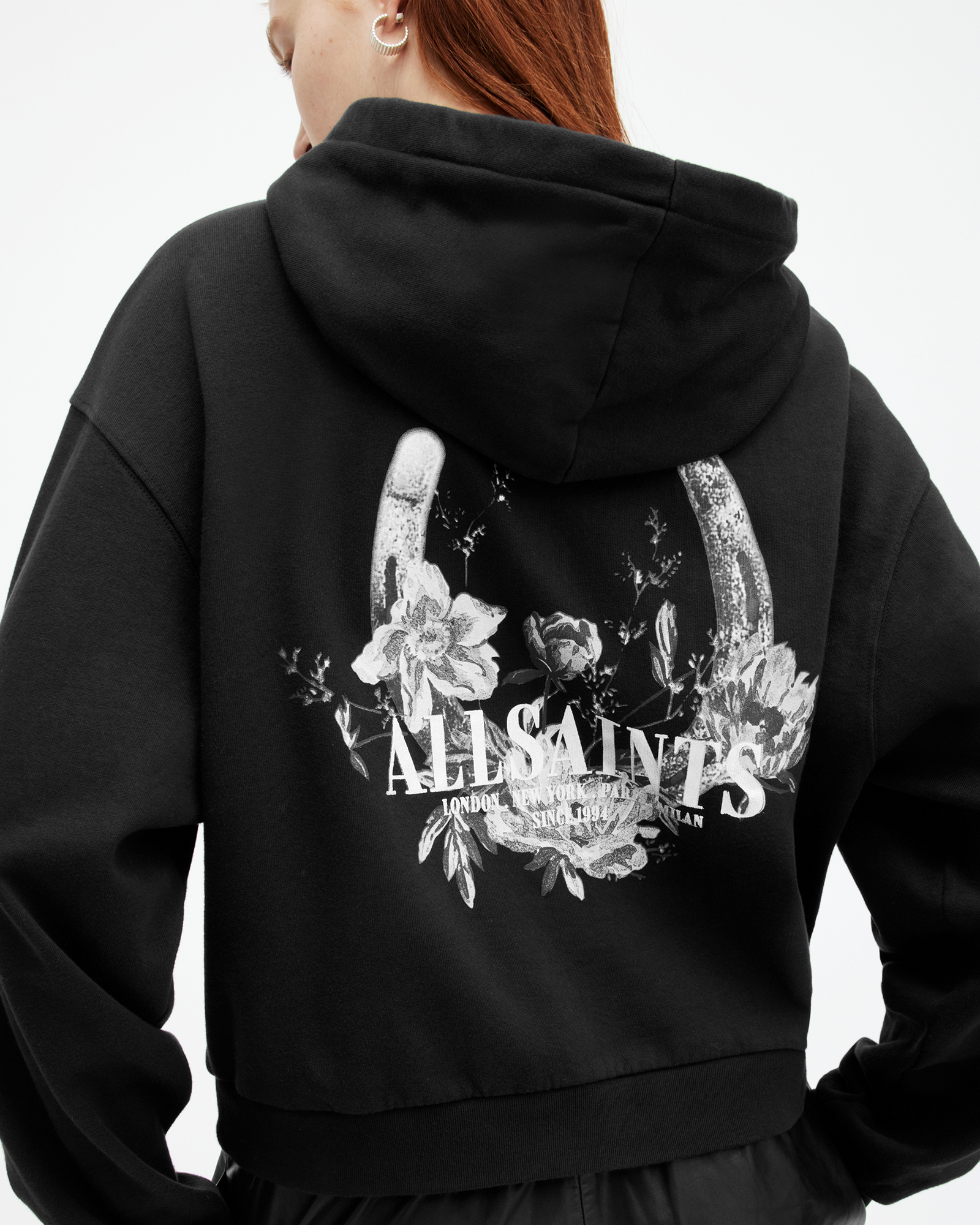 AllSaints Fortuna Oversized Pippa Floral Hoodie,, Black