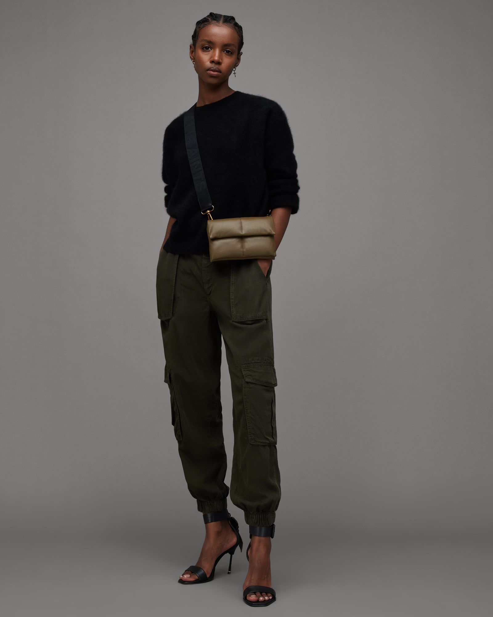 Frieda High-Rise Tencel Cargo Trousers Khaki Green | ALLSAINTS