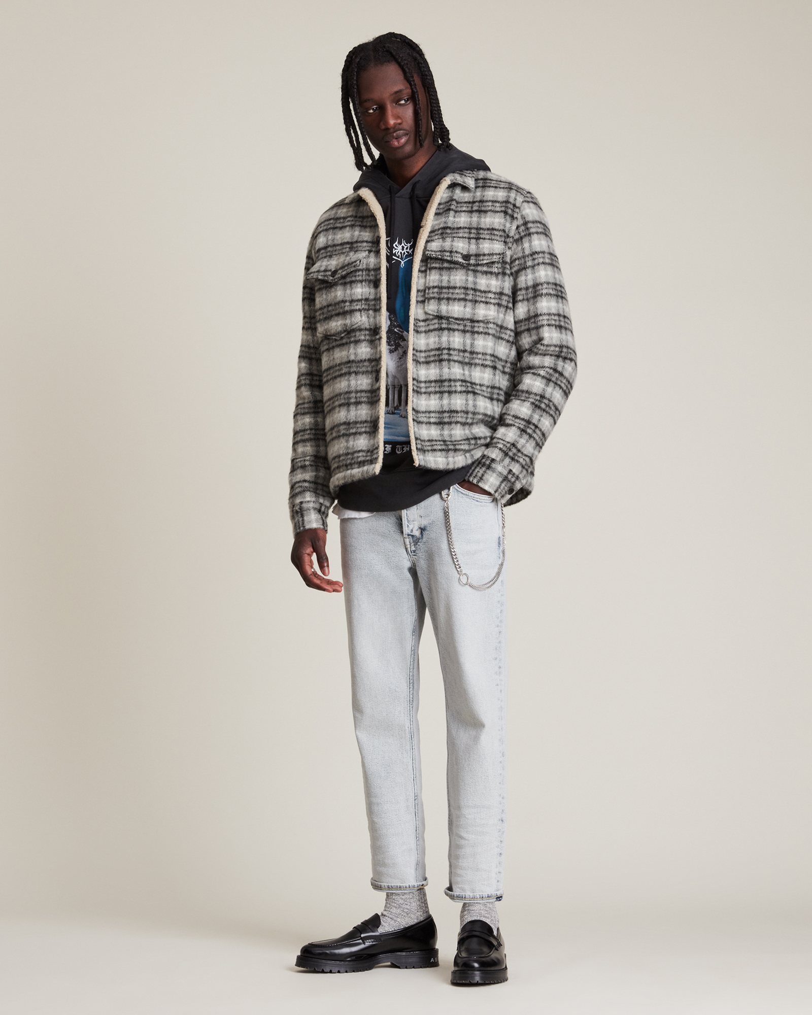 AllSaints Anvik Sherpa-Lined Wool Blend Check Jacket