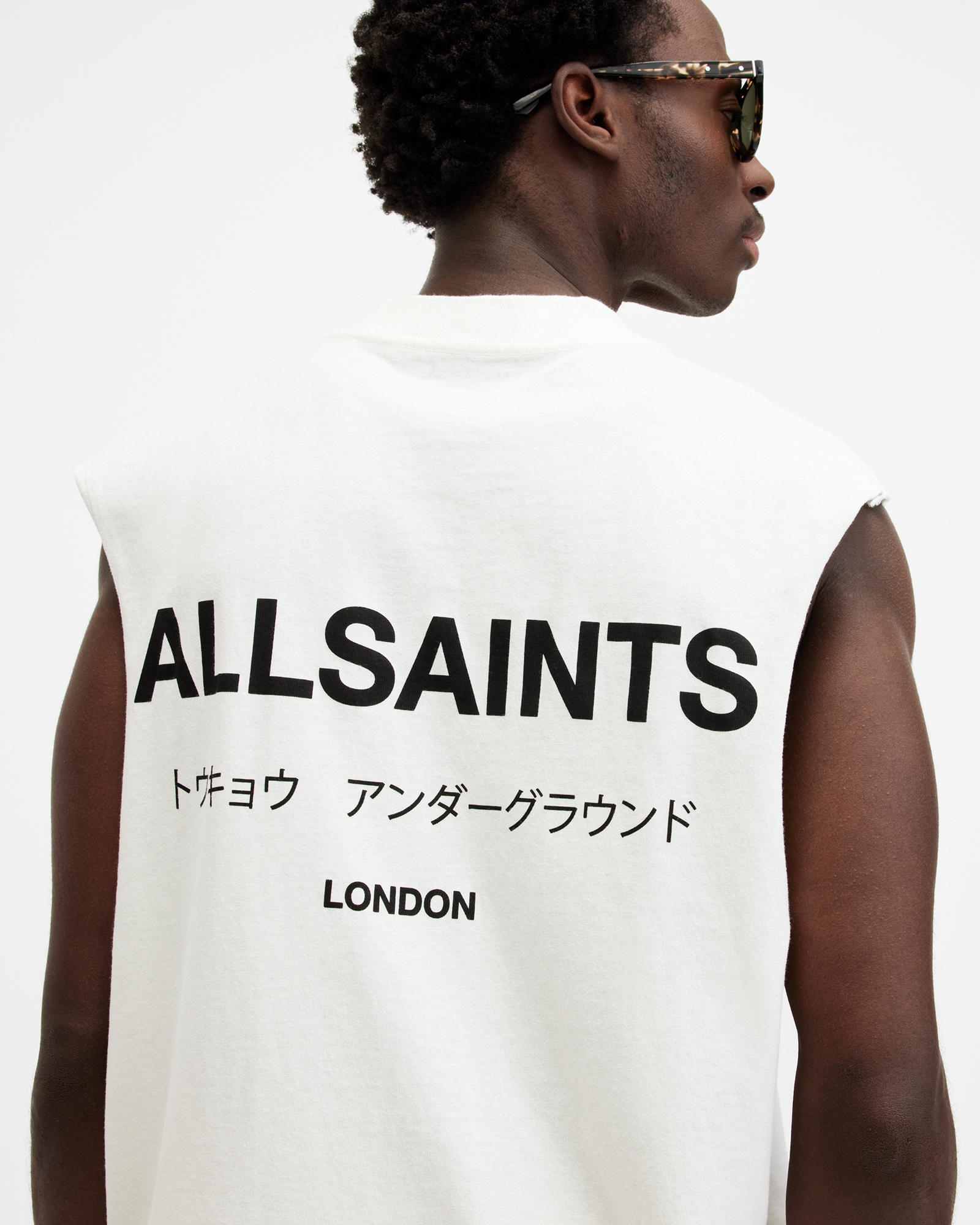 AllSaints Underground Logo Sleeveless Tank Top,, ASHEN WHITE