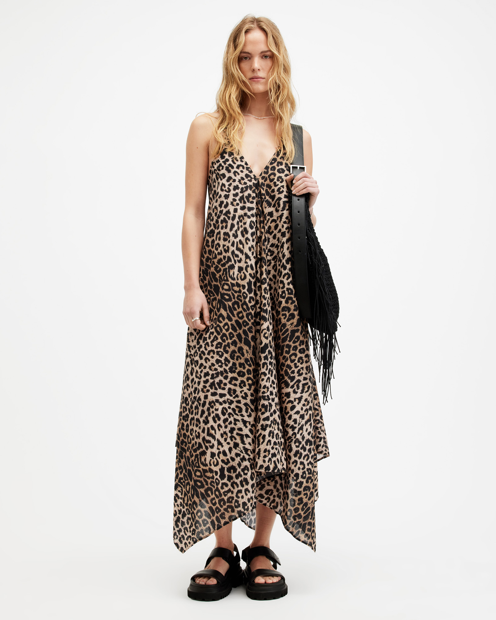 AllSaints Lil Leopard Print Asymmetric Maxi Dress