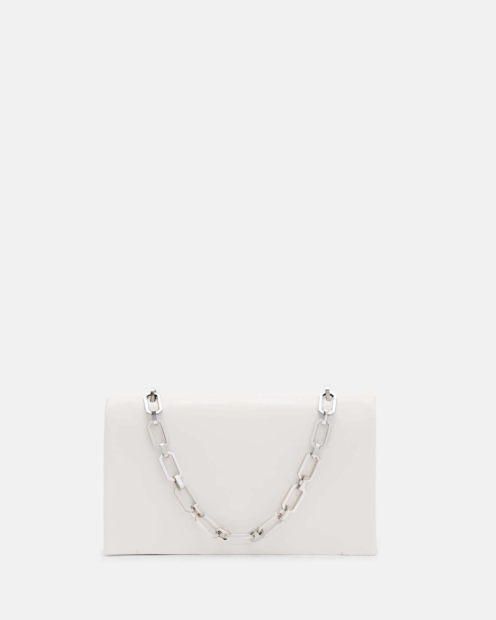 Allsaints Akira Leather Removable Chain Clutch Bag In Desert White