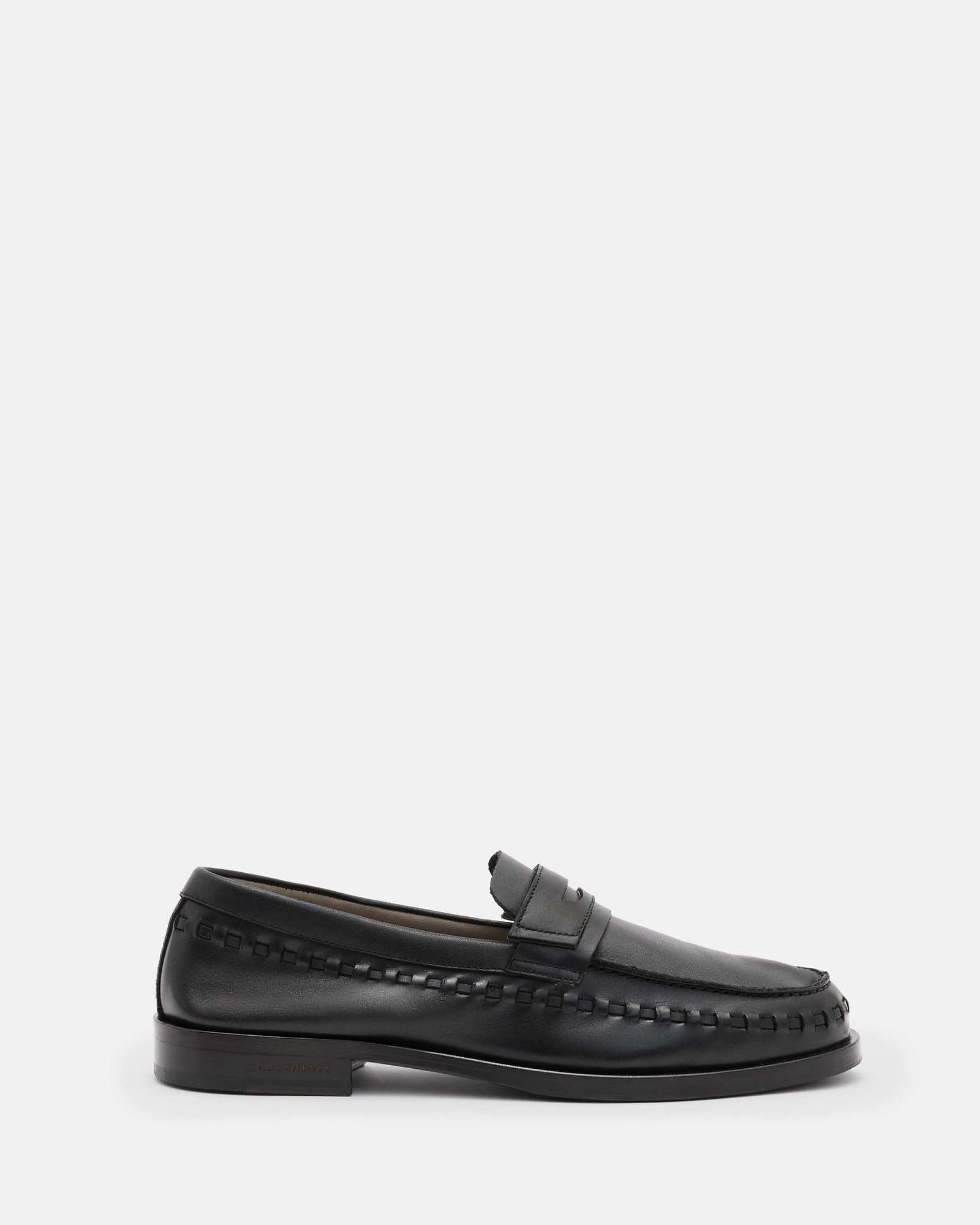 Shop Allsaints Sammy Leather Loafer Shoes In Black