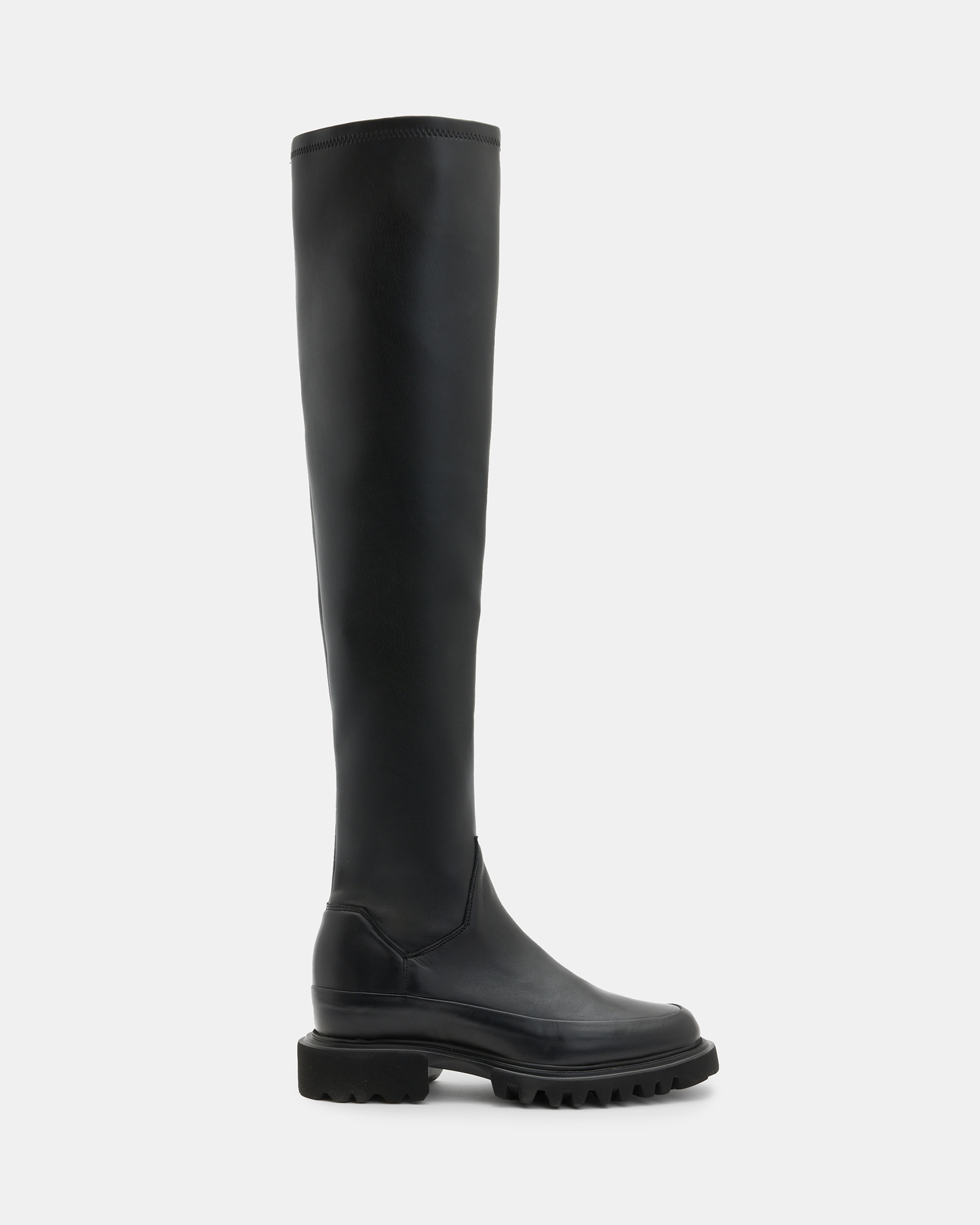 Shop Allsaints Leona Over The Knee Leather Boots In Black