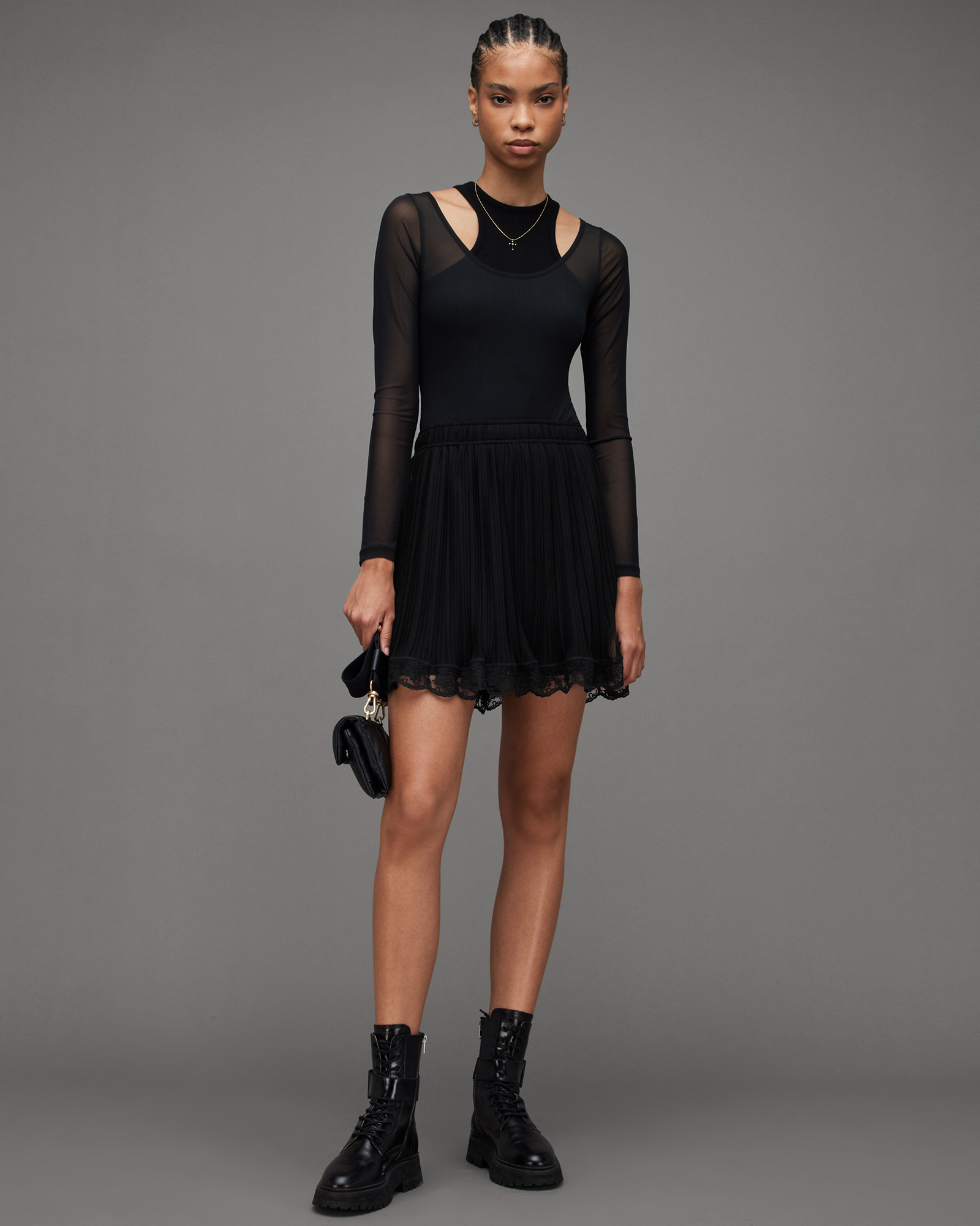 Azura Tiered Mini Skirt Black | ALLSAINTS