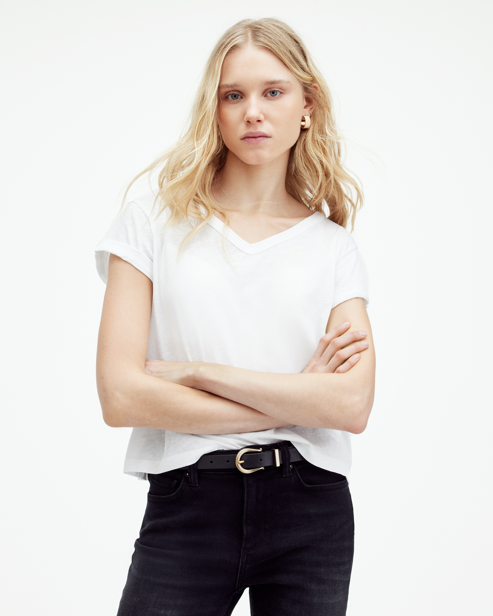 AllSaints Anna V-Neck Short Sleeve T-Shirt,, White