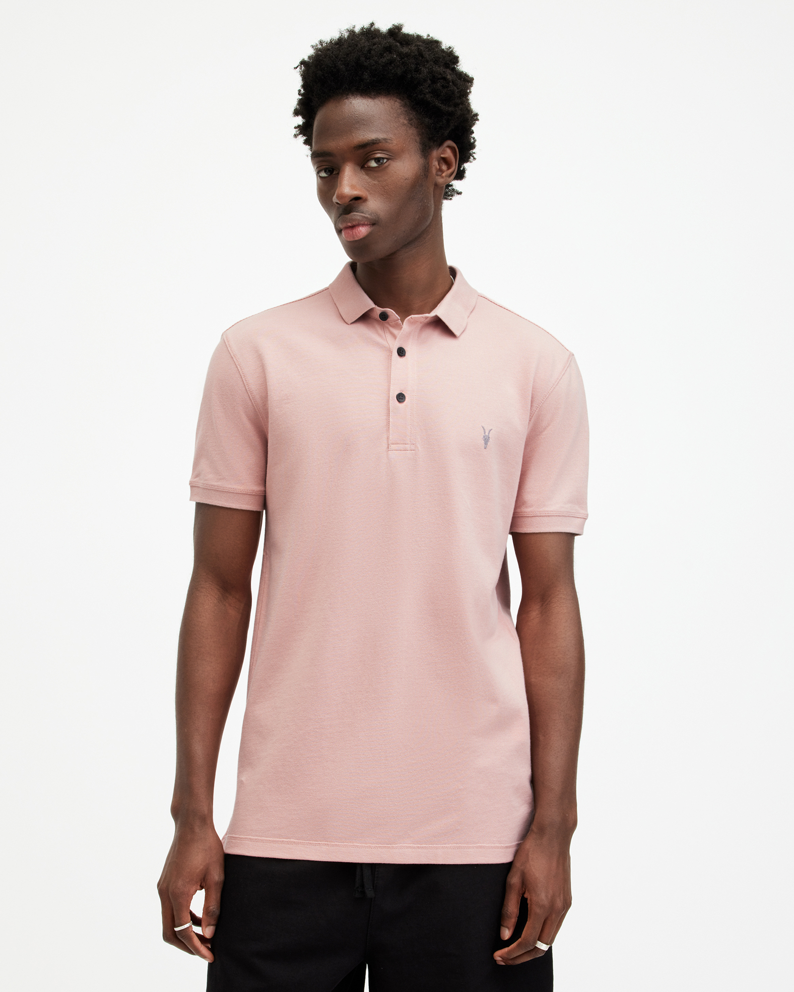 AllSaints Reform Short Sleeve Polo Shirt,, BRAMBLE PINK