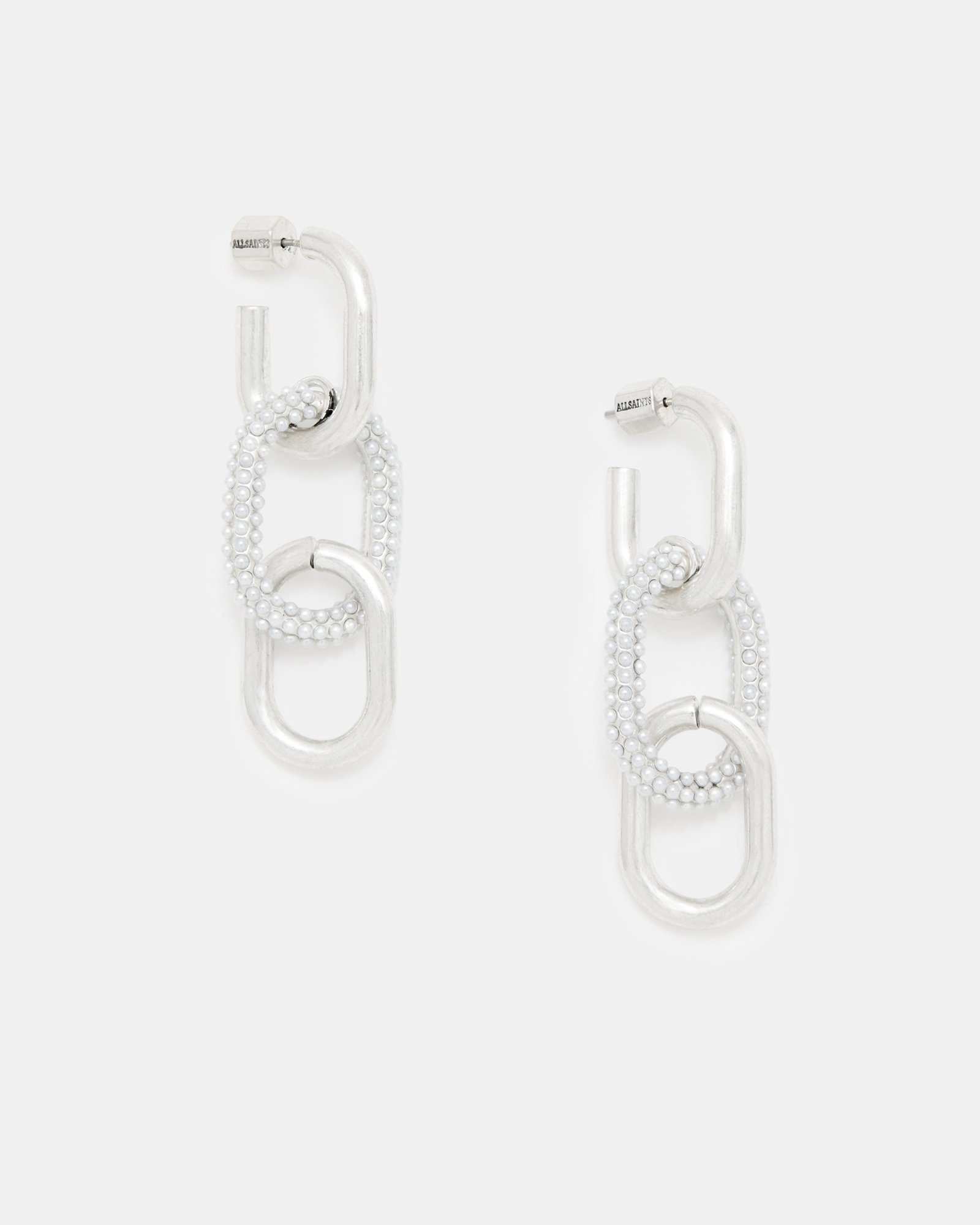 AllSaints Cydney Chunky Oval Chain Earrings,, WARM SILVER/WHITE