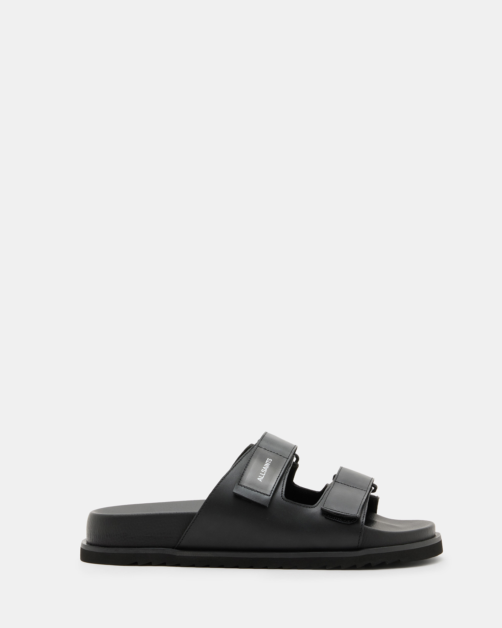 Shop Allsaints Vex Leather Velcro Strap Sandals In Black