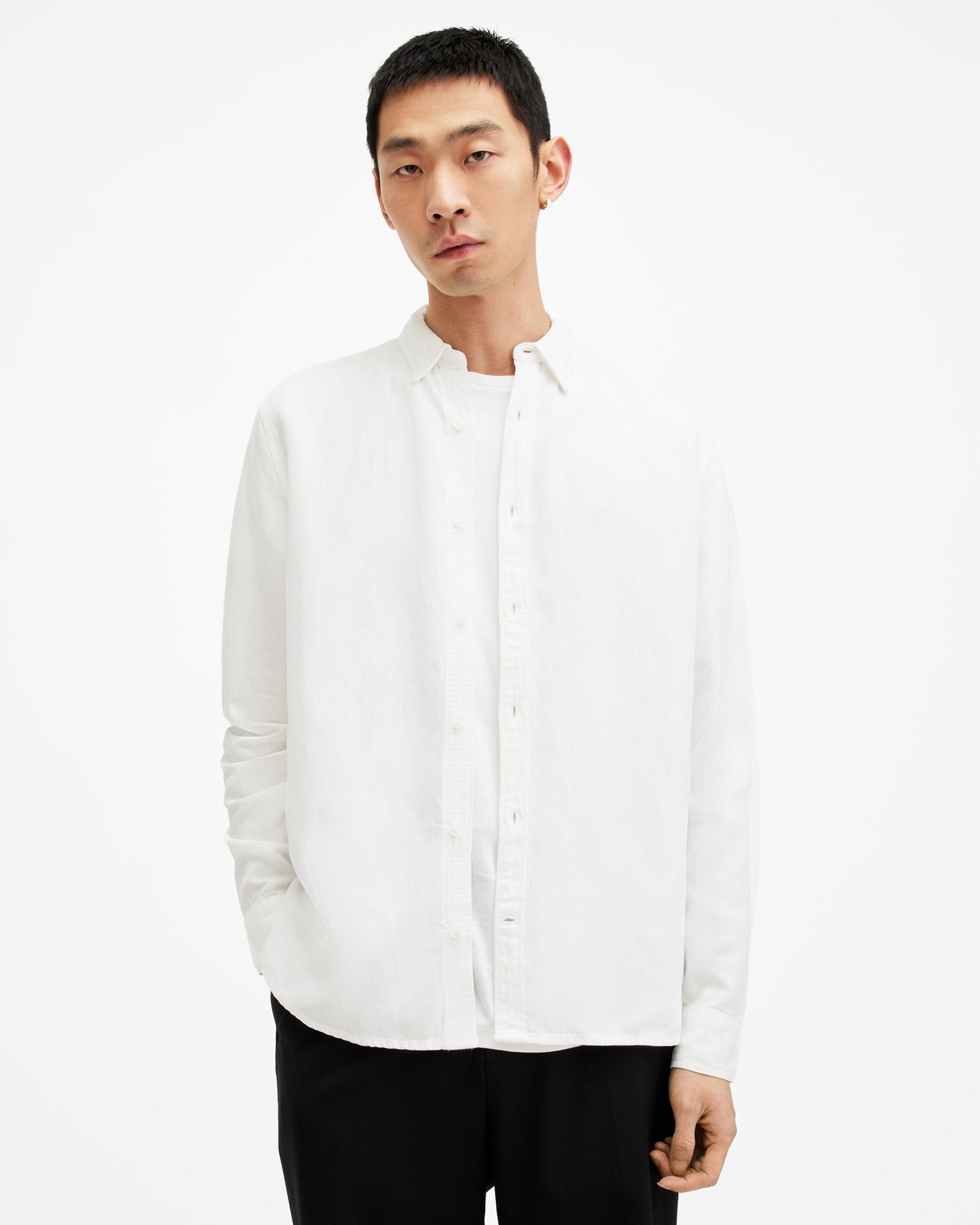 AllSaints Laguna Linen Blend Relaxed Fit Shirt,, Optic White
