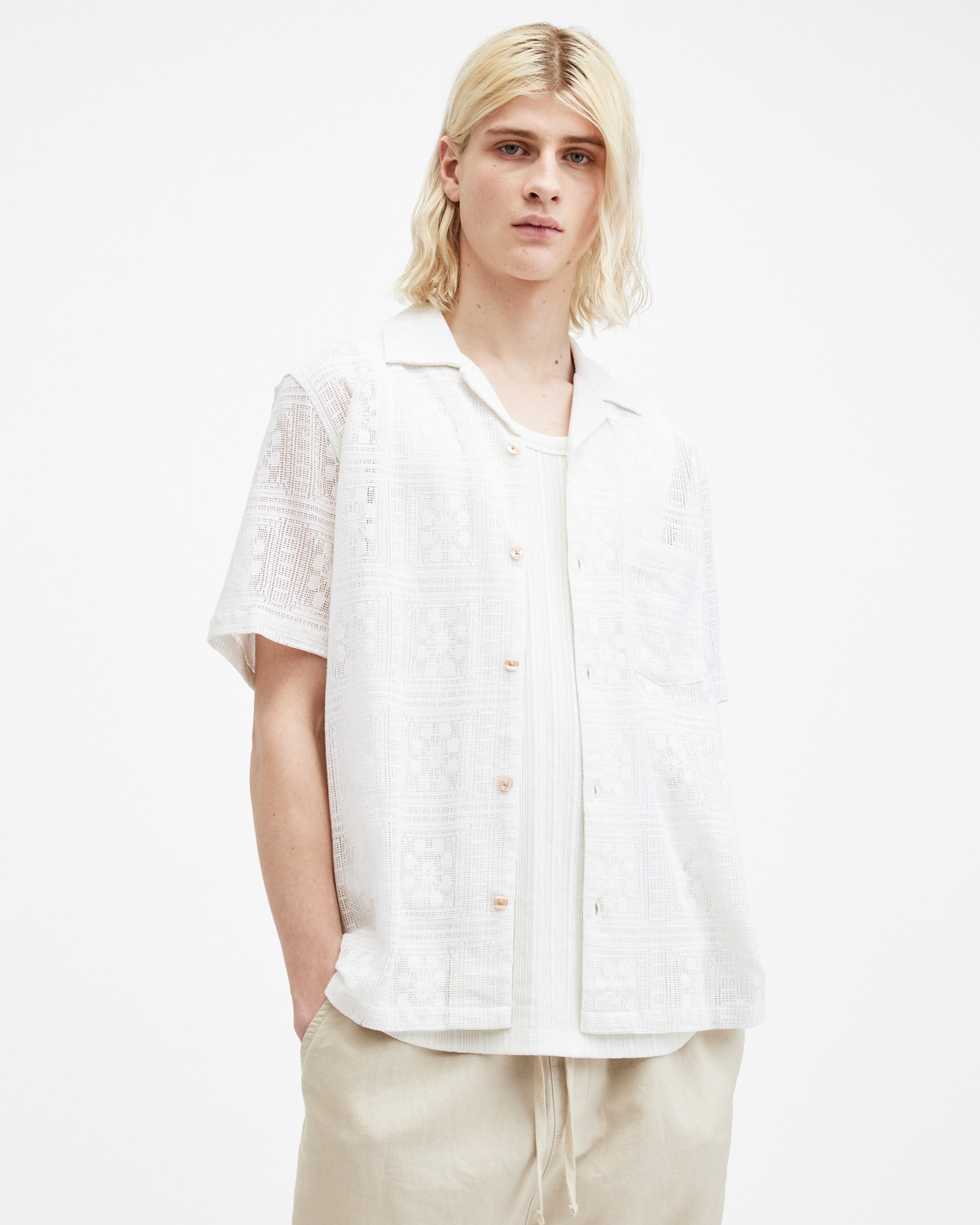 AllSaints Caleta Lace Relaxed Fit Shirt,, LILLY WHITE