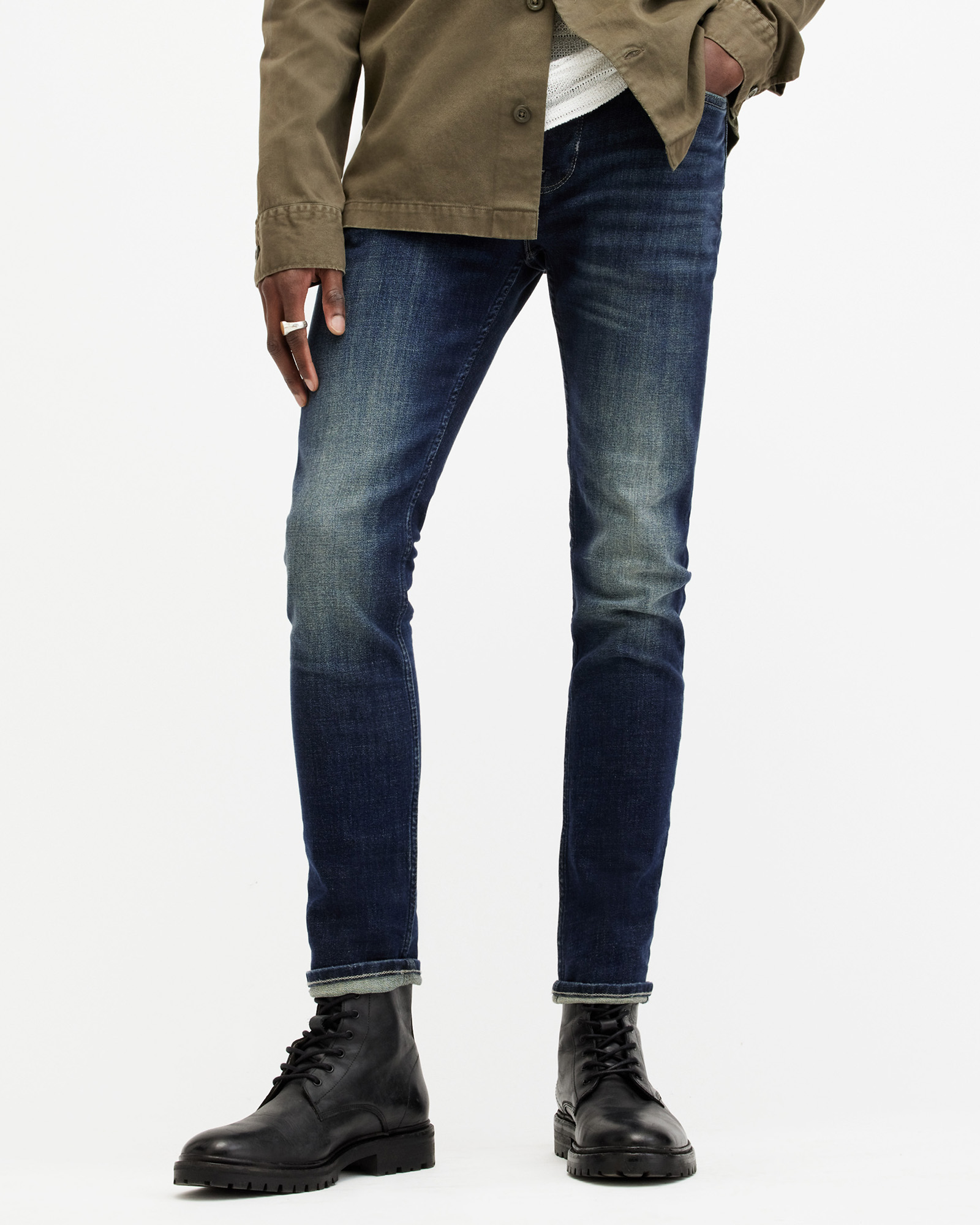 AllSaints Men's Cotton Traditional Cigarette Skinny Jeans, Blue, Size: 32/L30