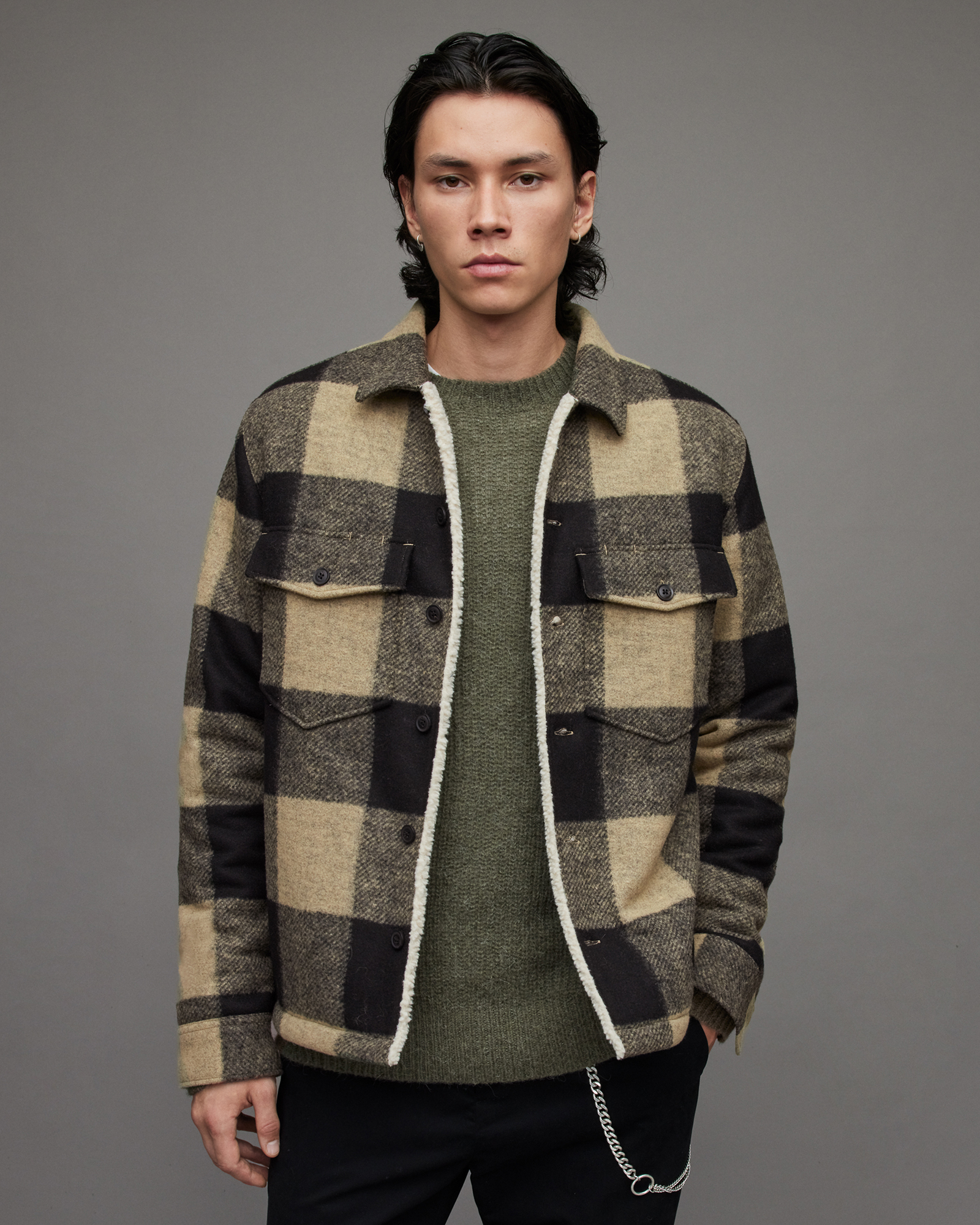 AllSaints Drexel Checked Sherpa Lined Jacket