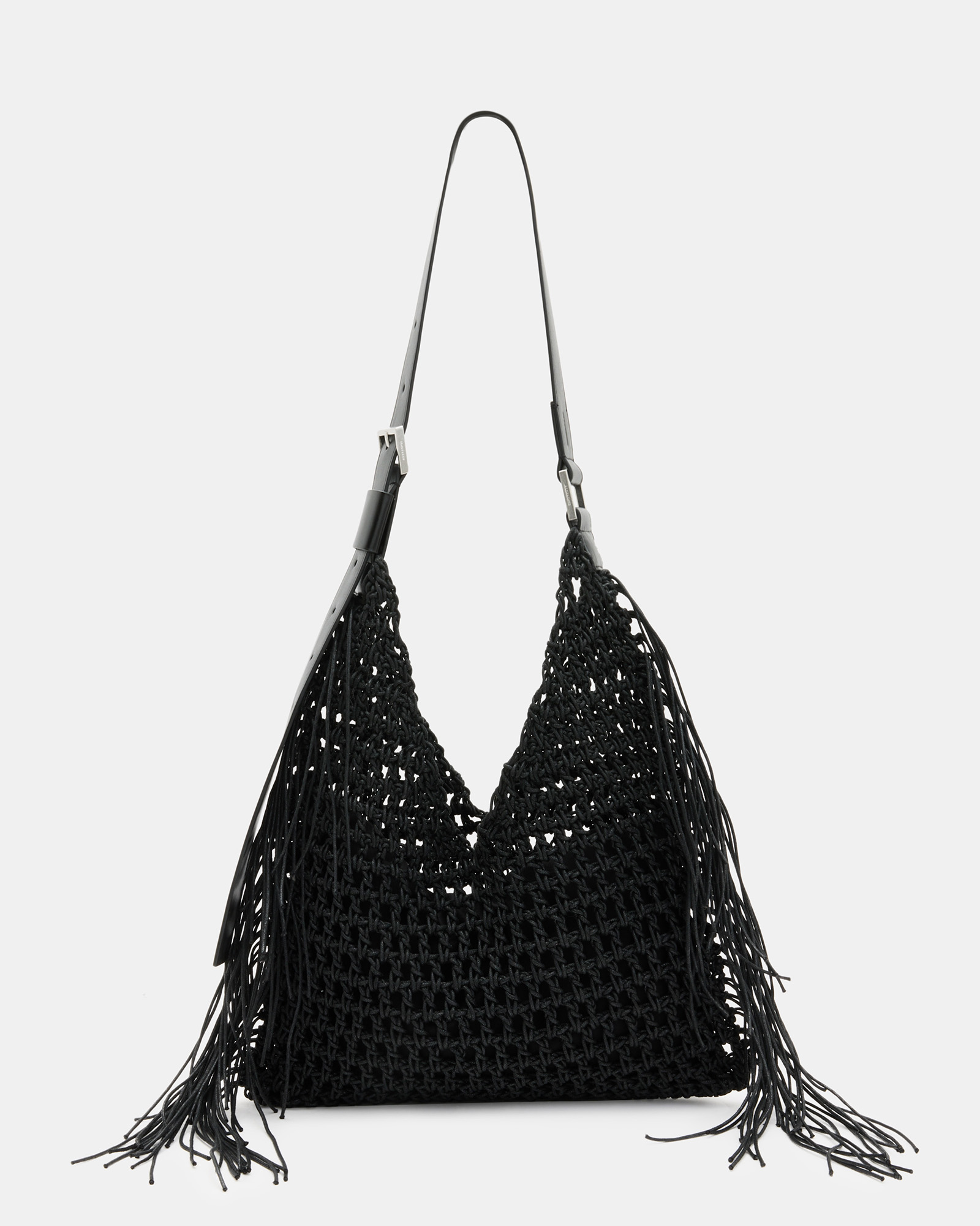 Shop Allsaints Sabine Crochet Shoulder Bag In Black