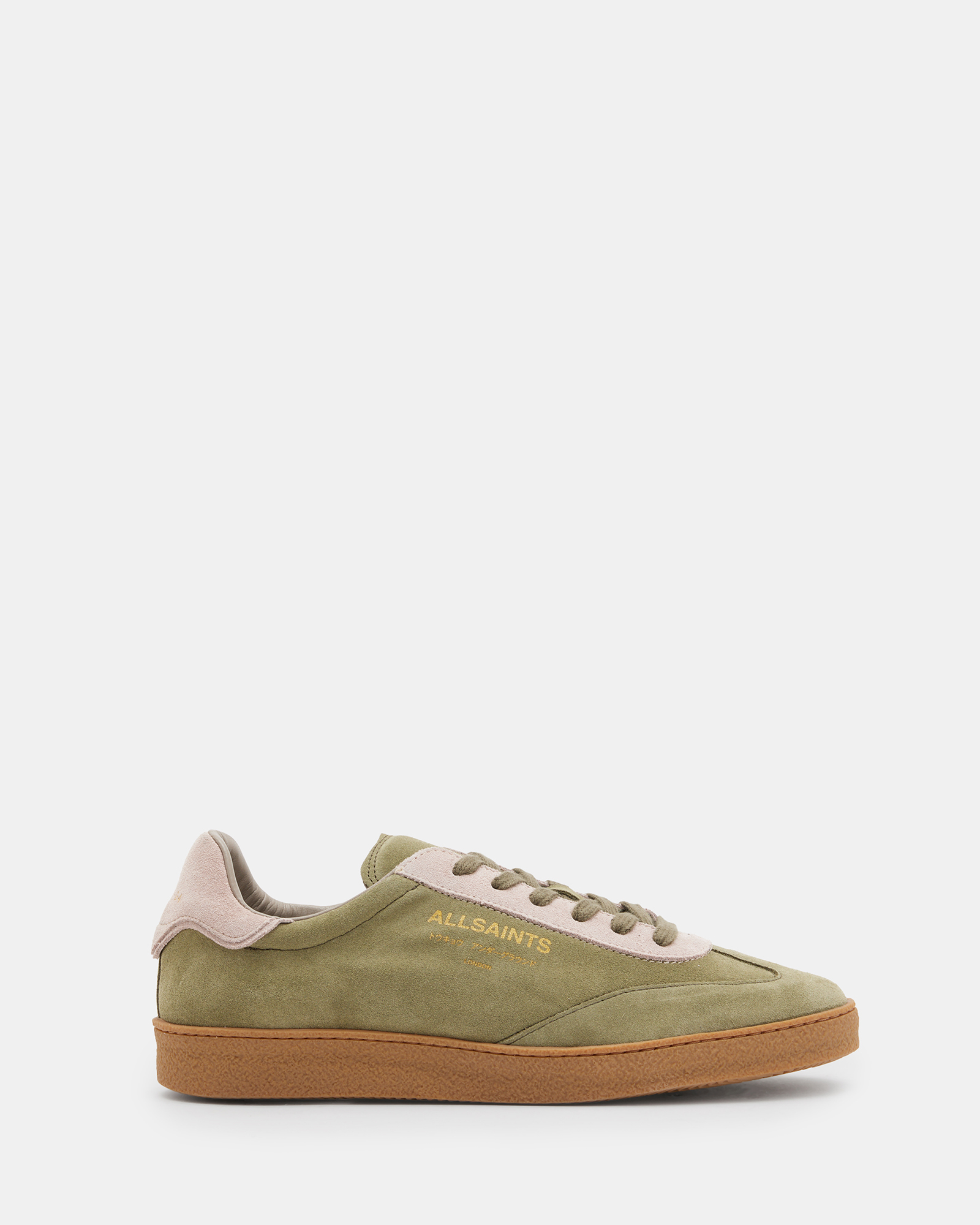 AllSaints Thelma Suede Low Top Trainers,, KHAKI/ROSE PINK