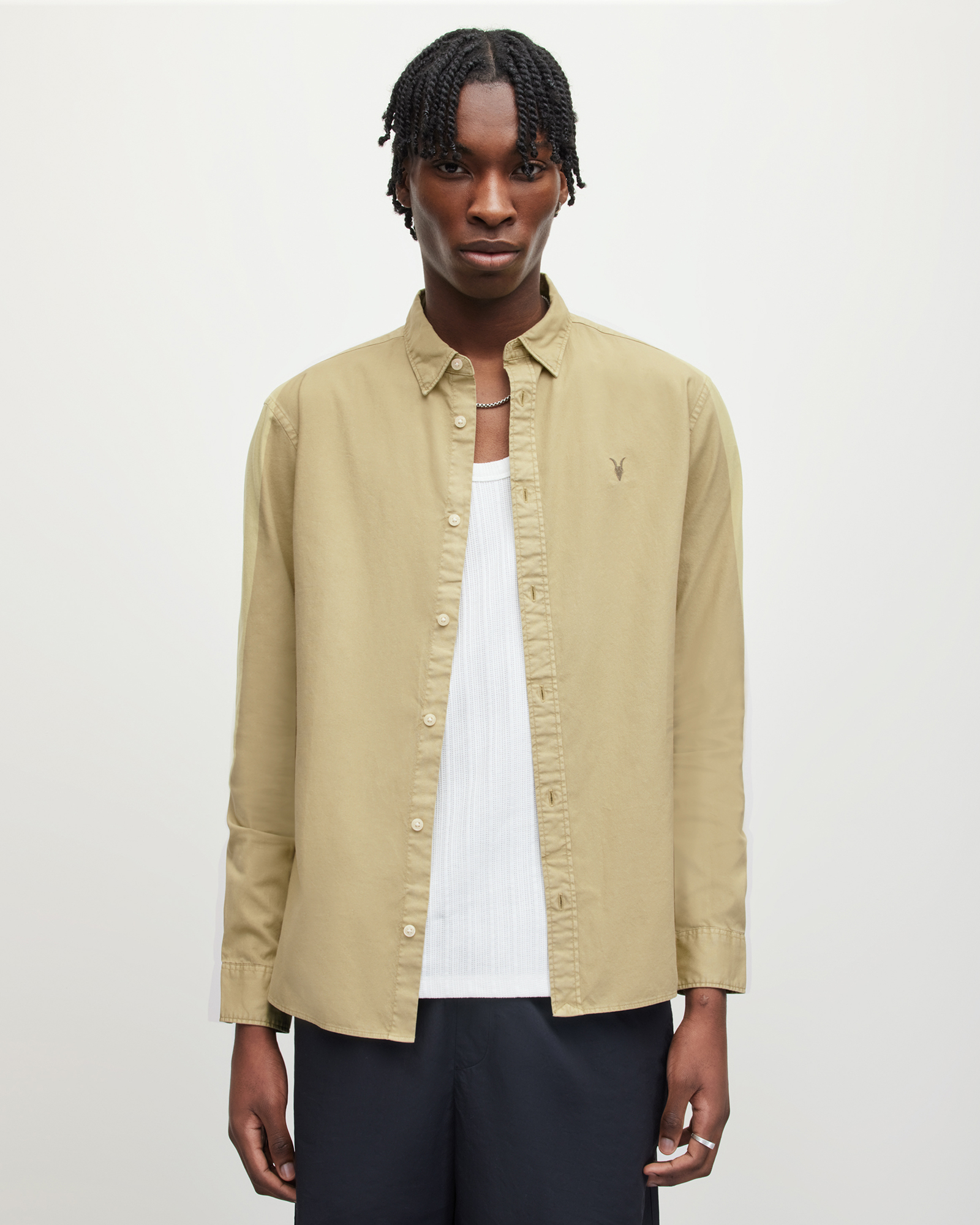 Allsaints Hawthorne Ramskull Stretch Fit Shirt In Dusty Taupe