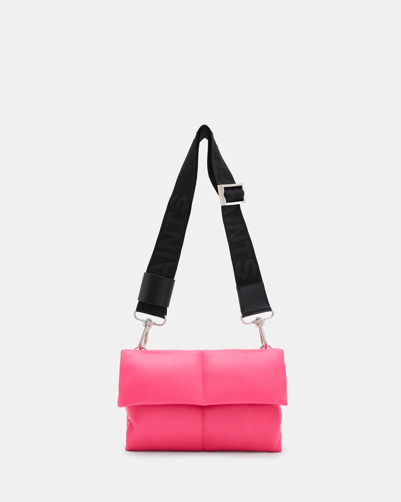 AllSaints Ezra Quilted Leather Crossbody Bag,, Hot Pink