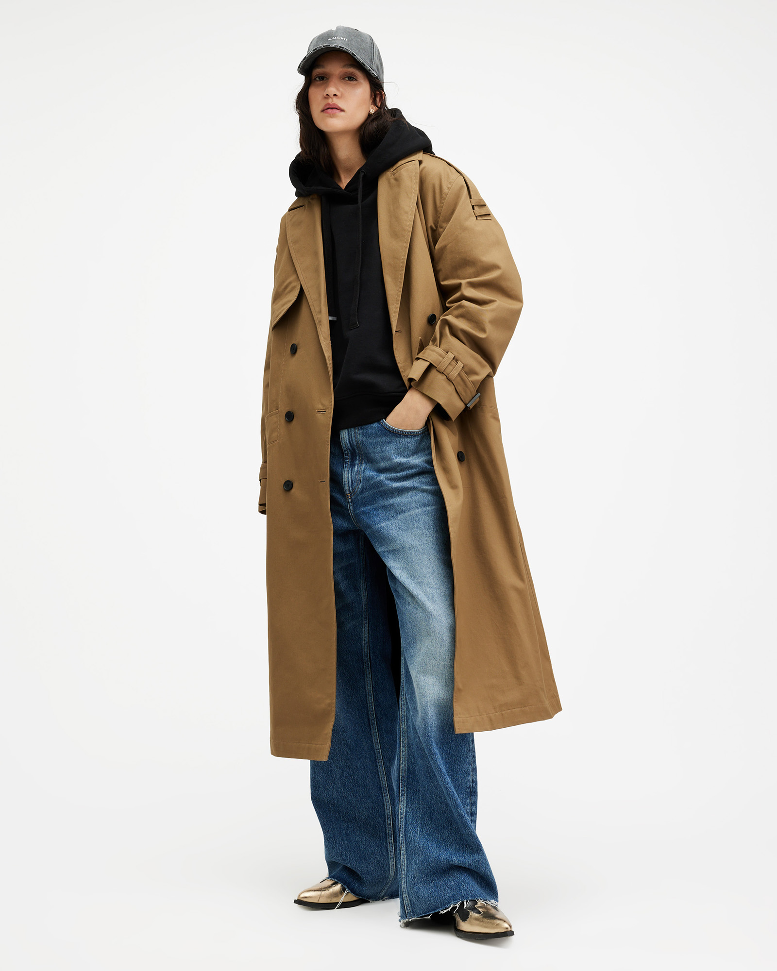 AllSaints Wyatt Relaxed Fit Belted Trench Coat,, Brown