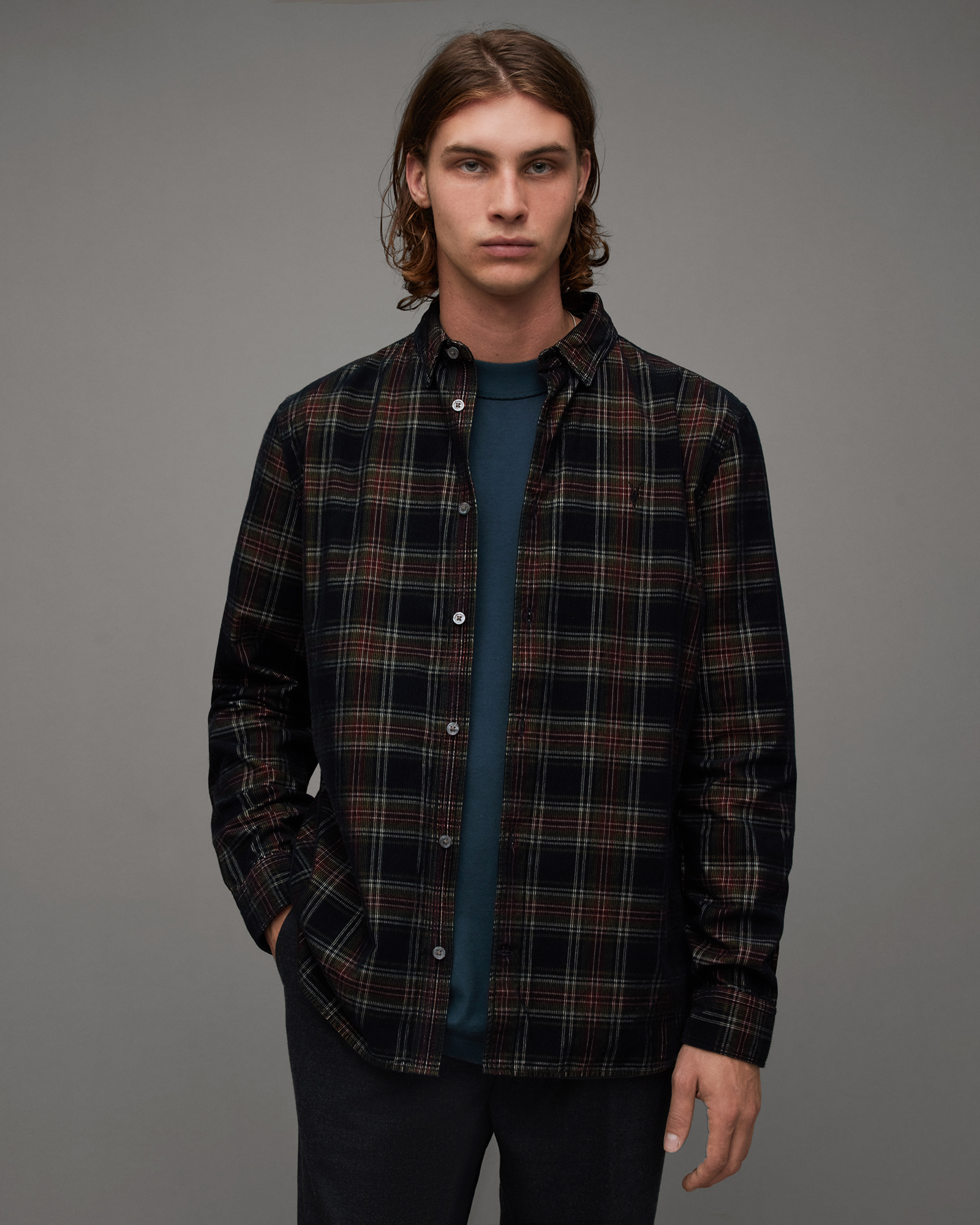 Herculis Relaxed Fit Checked Flannel Shirt Jet Black | ALLSAINTS