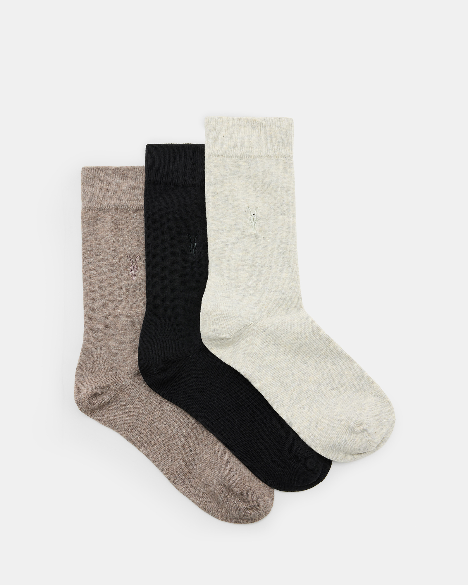 AllSaints Adan Ramskull Embroidered Socks 3 Pack,, TINTED GRY/TUP/BLK