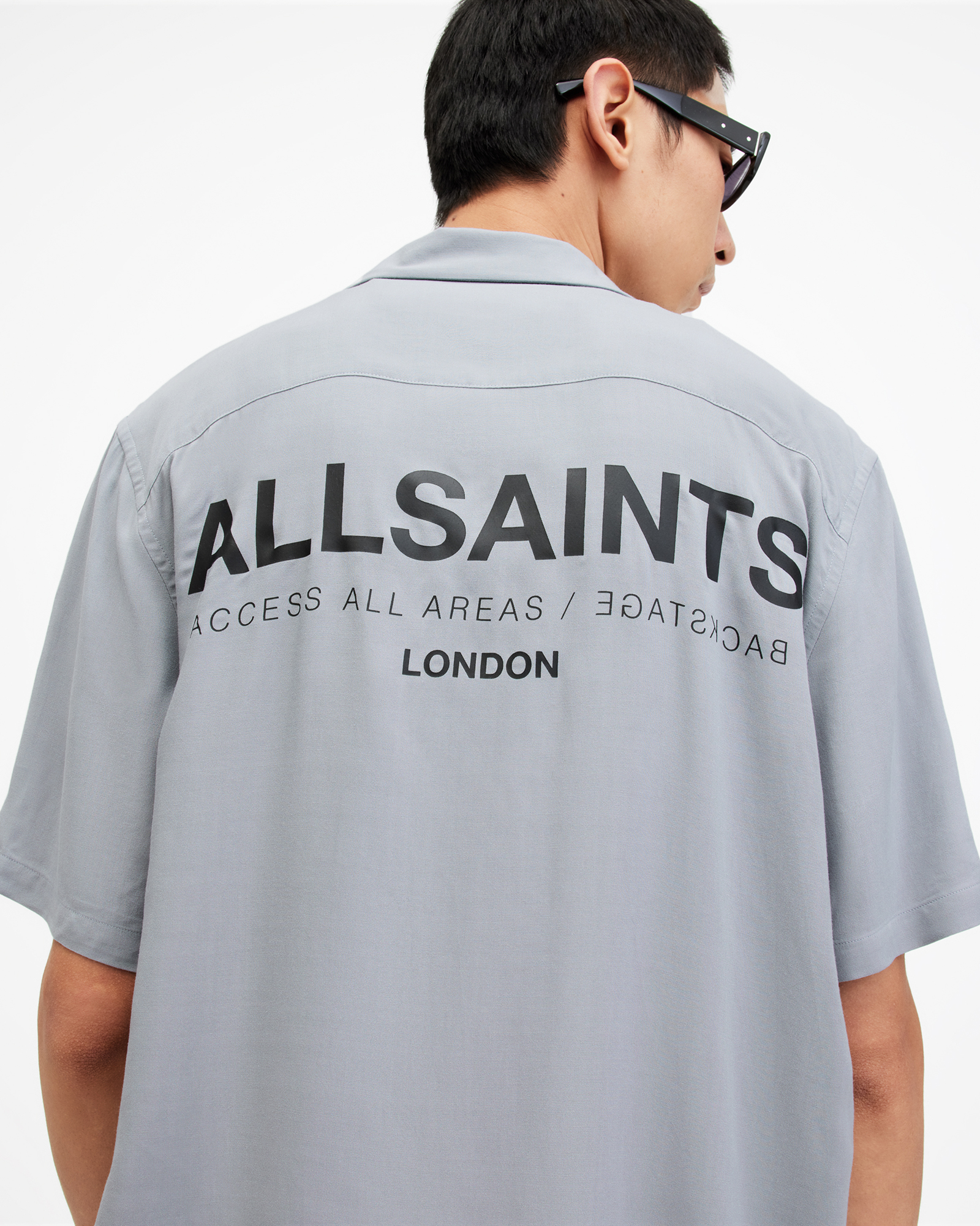 AllSaints Access Short Sleeve Relaxed Fit Shirt,, SKYLINE GREY