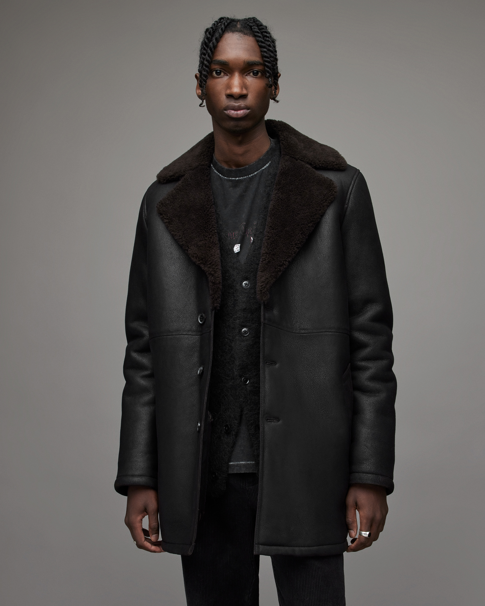 Allsaints Kingsley Shearling Coat In Black | ModeSens