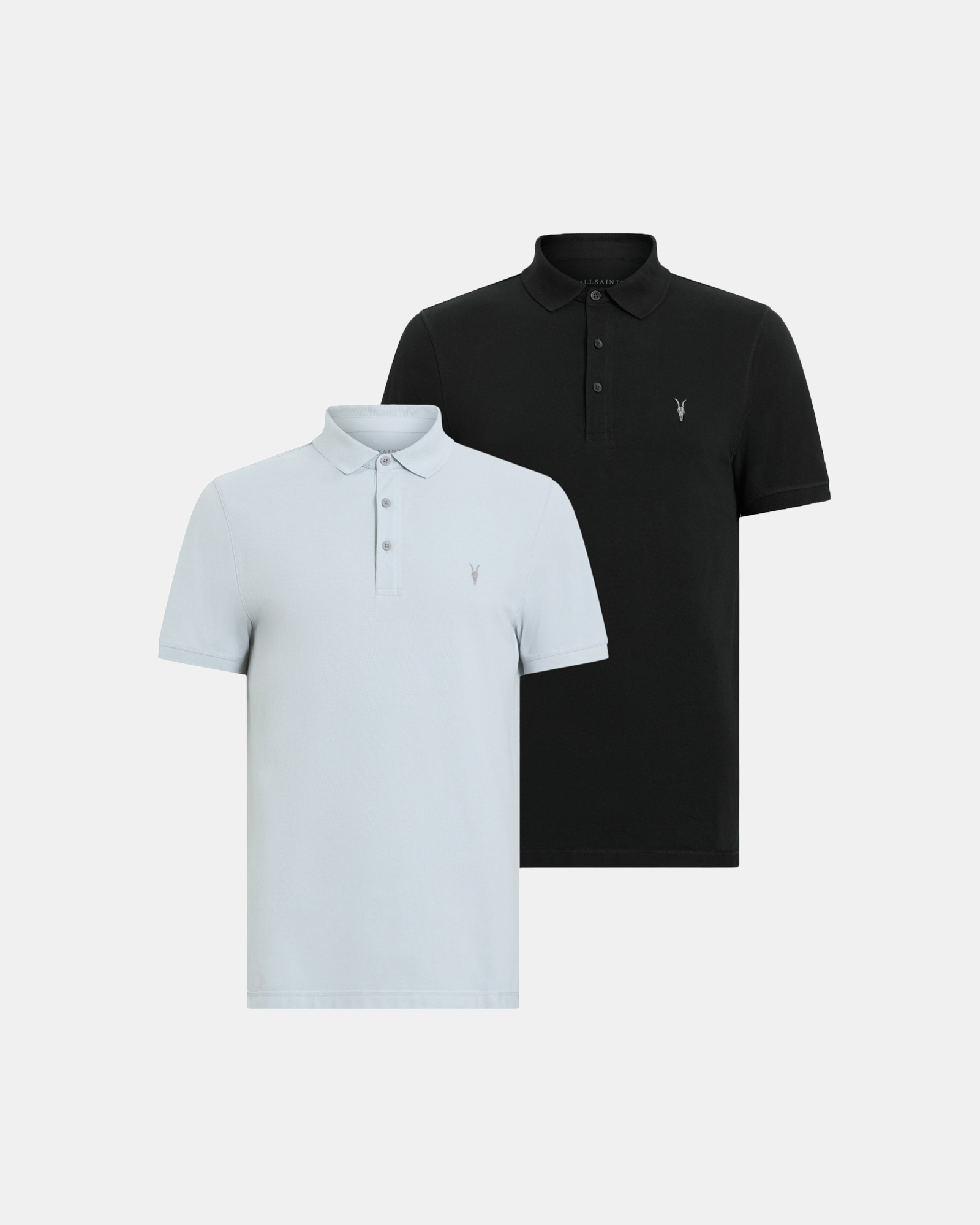 AllSaints Reform Short Sleeve Polo Shirts 2 Pack,, BETHEL BLUE/BLACK