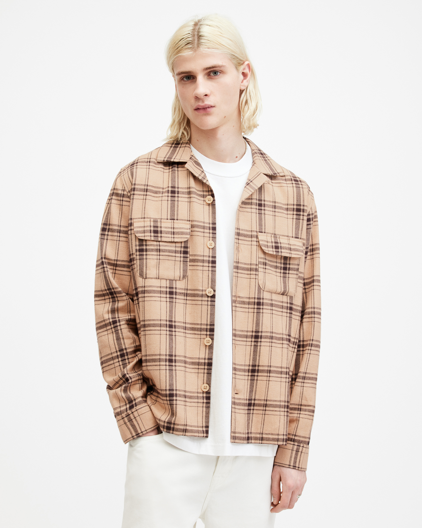 AllSaints Wendel Checked Relaxed Fit Shirt,, BRAMBLE PINK