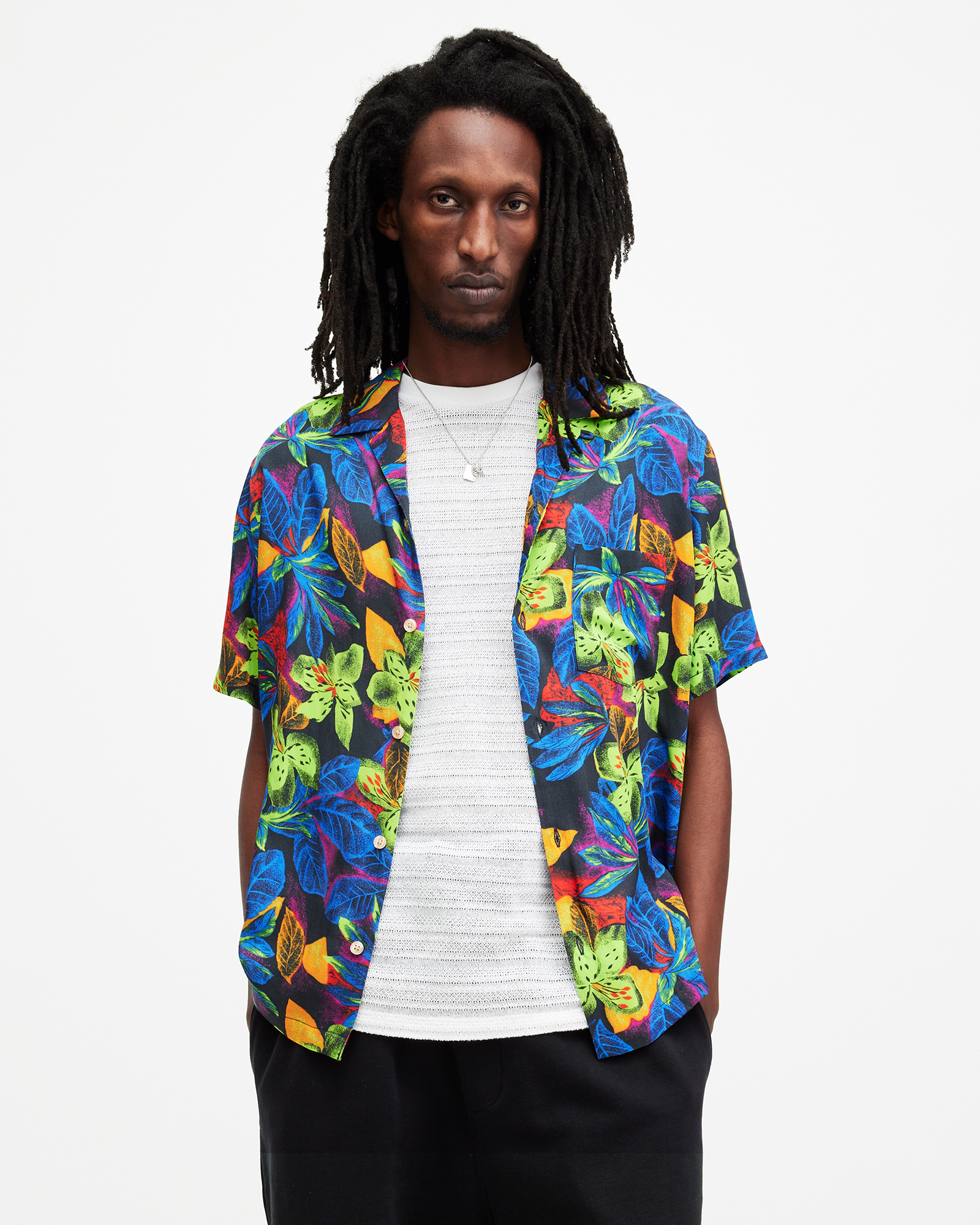 AllSaints Goldfarb Floral Print Relaxed Fit Shirt
