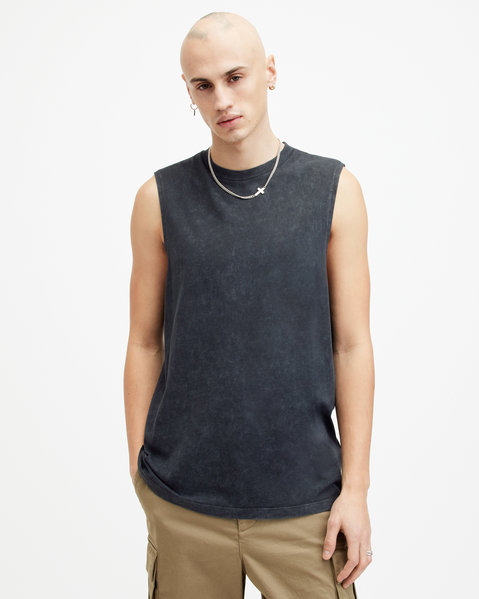 Shop Allsaints Remi Sleeveless Crew Neck Tank Top In Washed Black