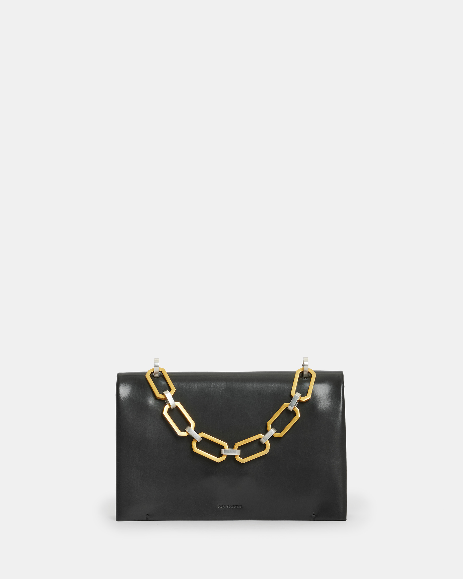 AllSaints Yua Leather Removable Chain Clutch Bag,, Black