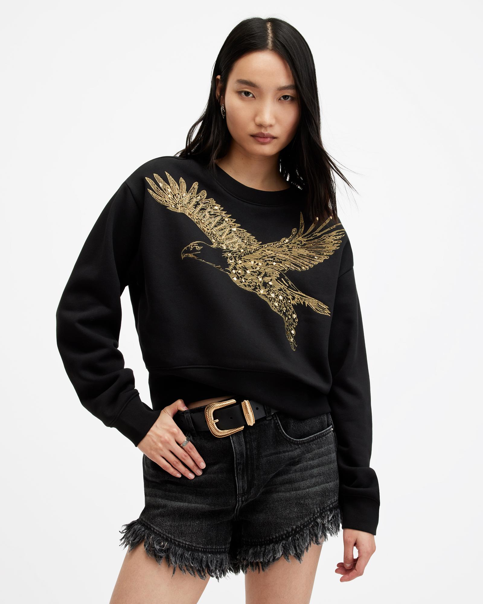 Shop Allsaints Flite Separo Sequin Eagle Sweatshirt In Black