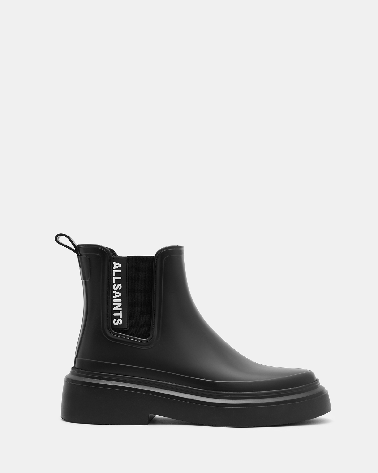 Allsaints Hetty Logo Rubber Ankle Boots In Black