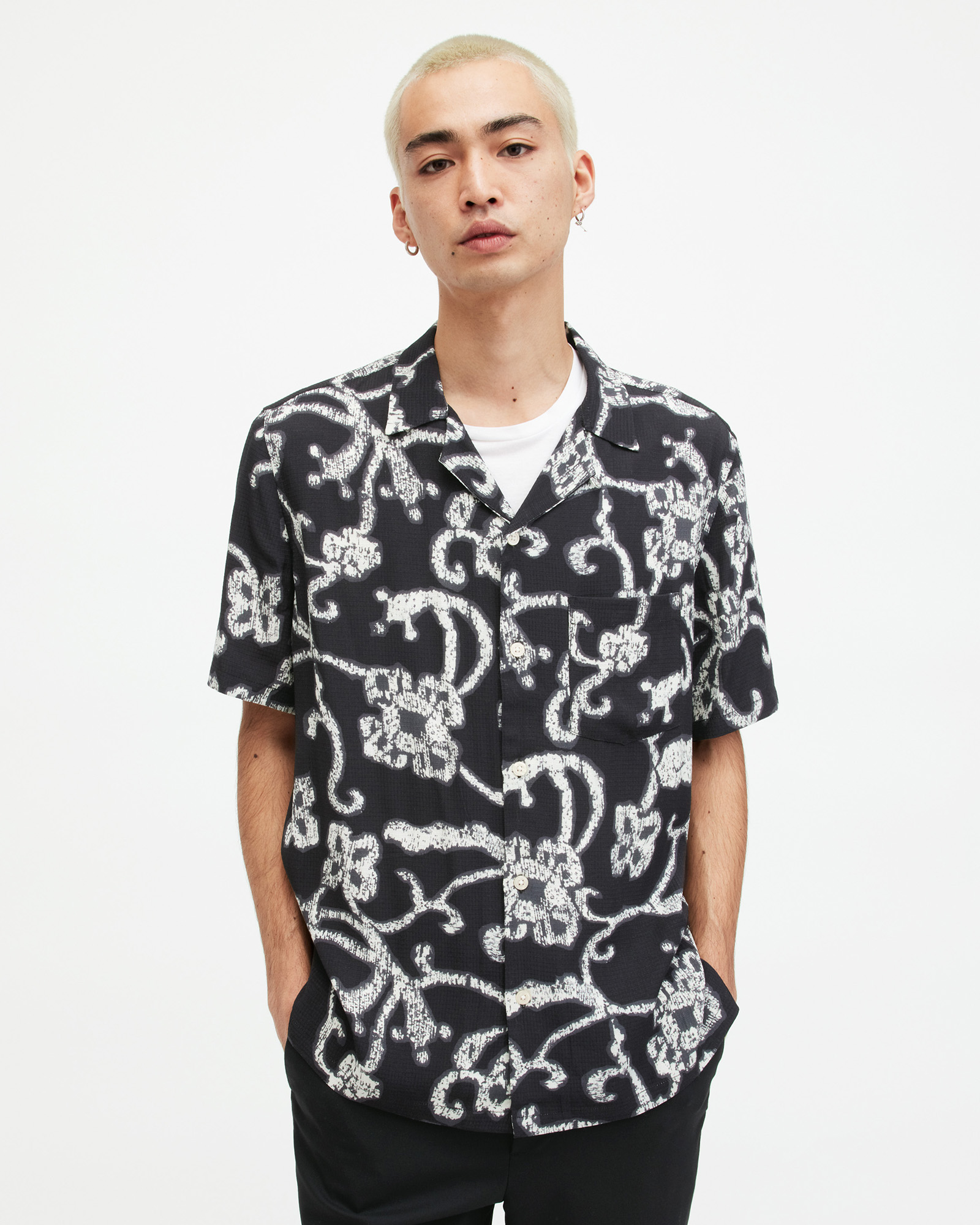 AllSaints Webs Floral Print Relaxed Fit Shirt