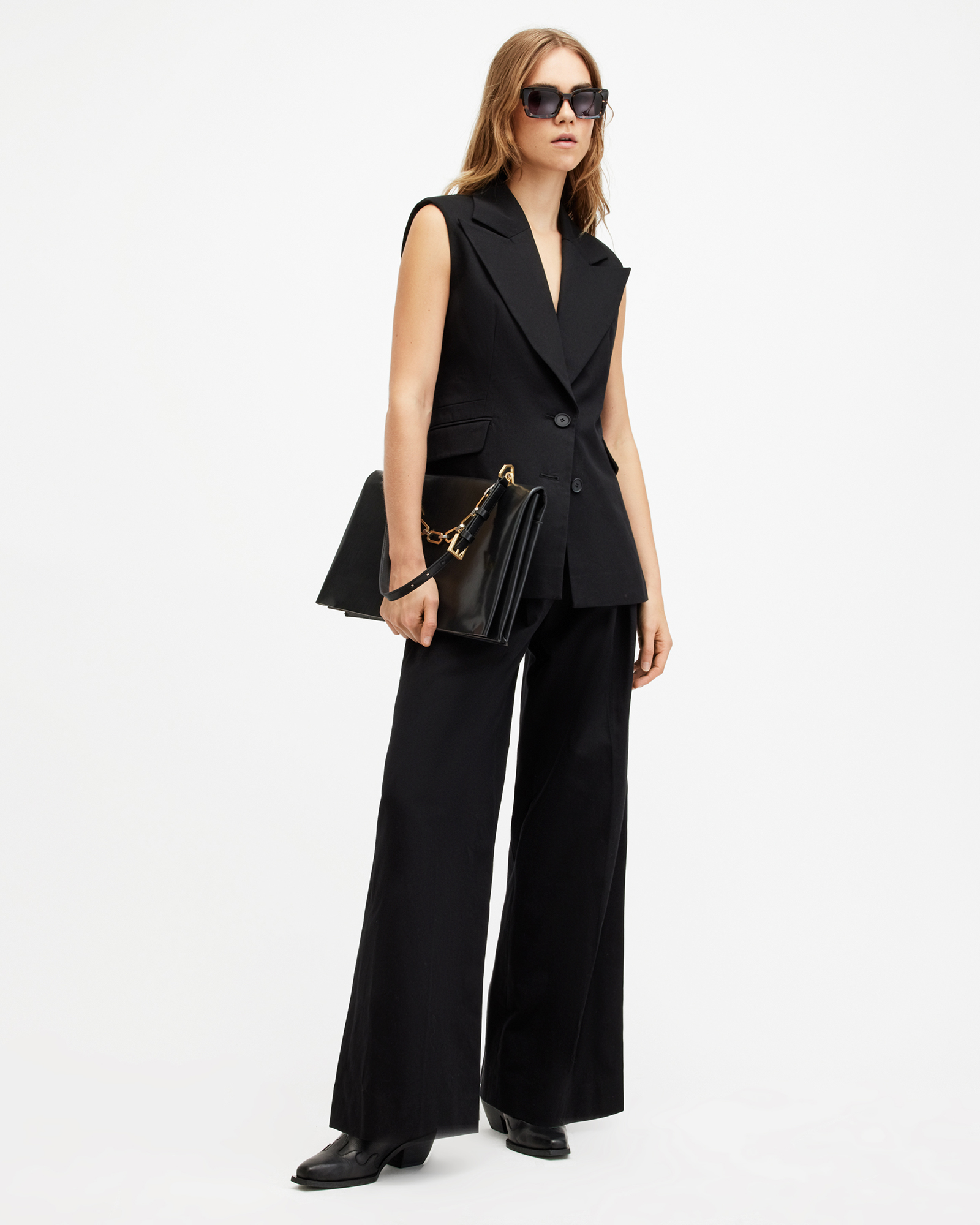 Allsaints Hally Relaxed Fit Wide Leg Pants In Black