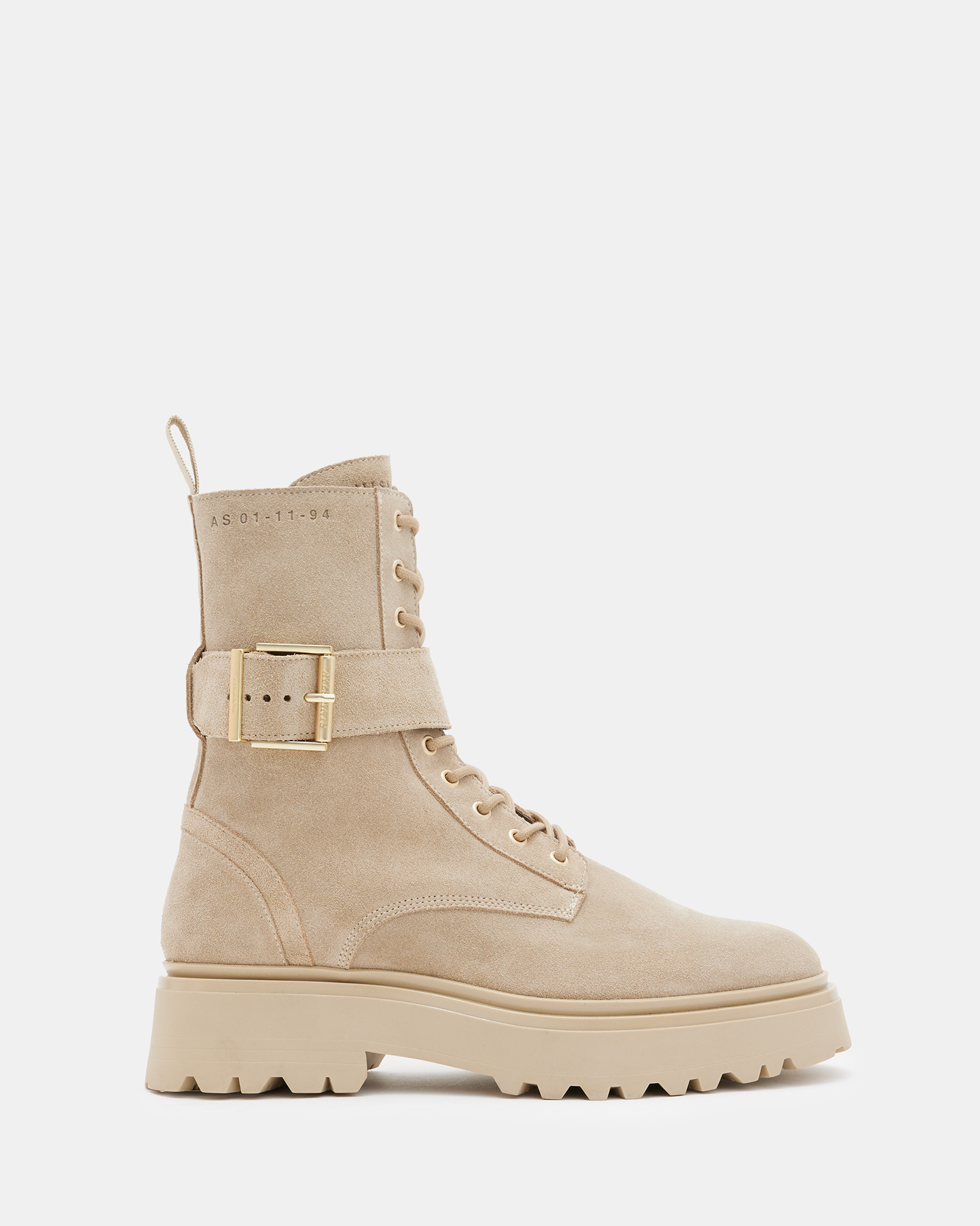 Shop Allsaints Onyx Suede Buckle Boots In Sand Brown