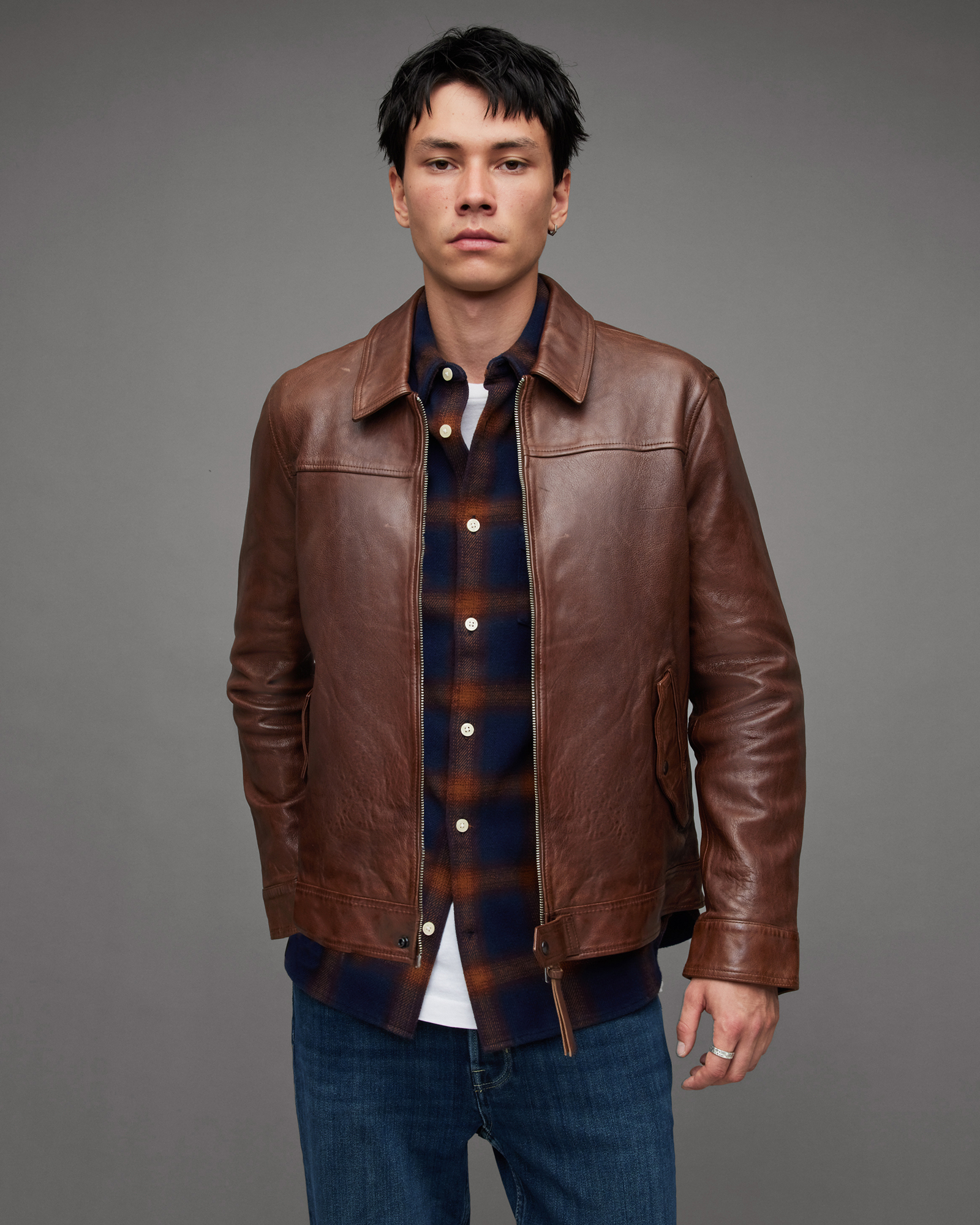 Brim Washed Leather Jacket RUST BROWN | ALLSAINTS