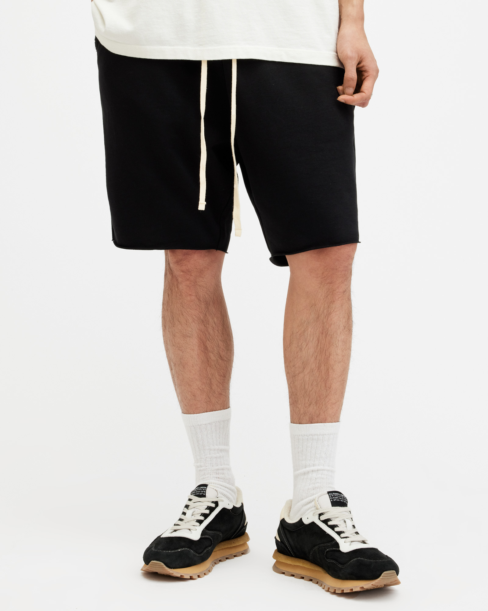 AllSaints Men's Cotton Relaxed Fit Helix Sweat Shorts, Black, Size: S