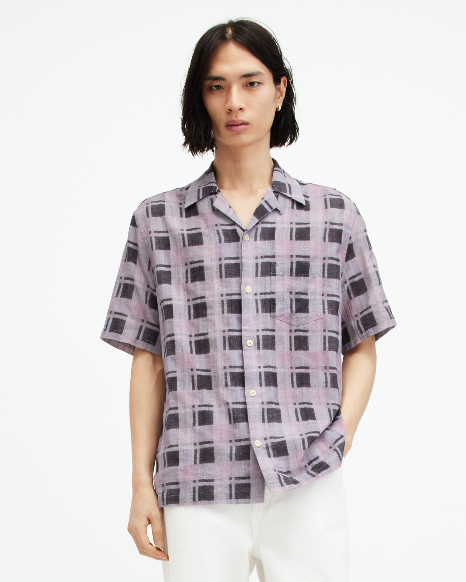Shop Allsaints Big Sur Checked Relaxed Fit Shirt In Sugared Lilac