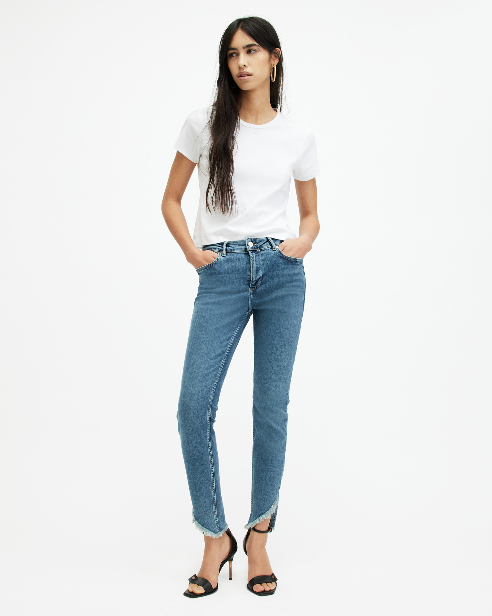 AllSaints Dax High Rise Asymmetric Hem Denim Jeans