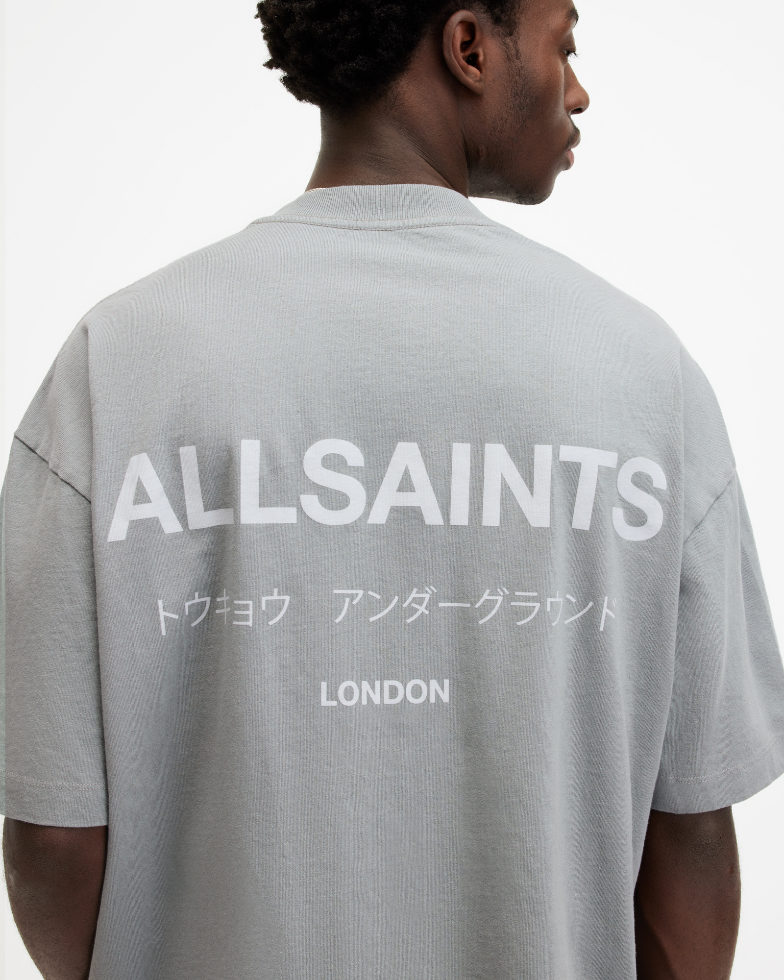 AllSaints Underground Oversized Crew Neck T-Shirt,, Metallic Grey