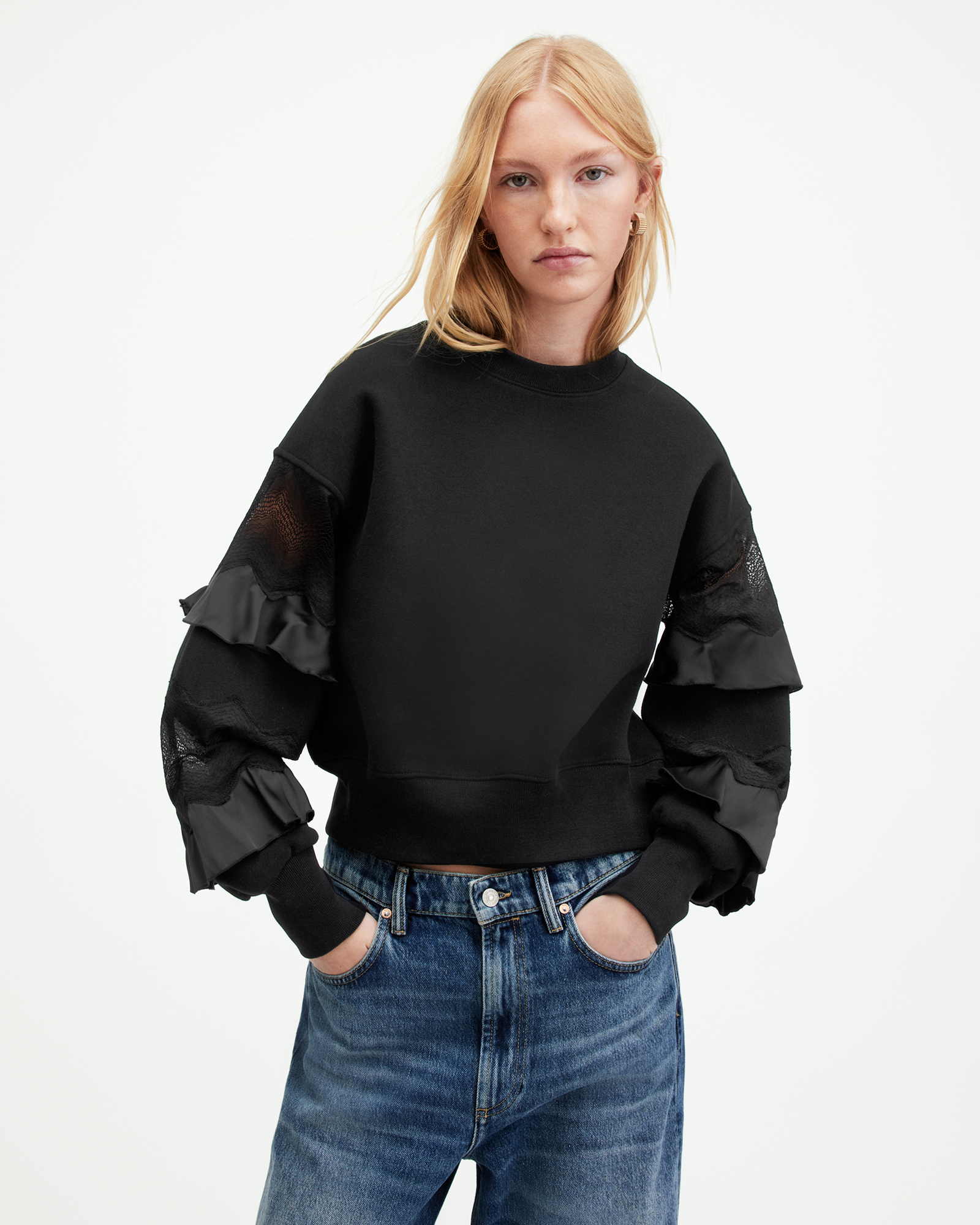 AllSaints Gracie Lace Panelled Frill Sweatshirt
