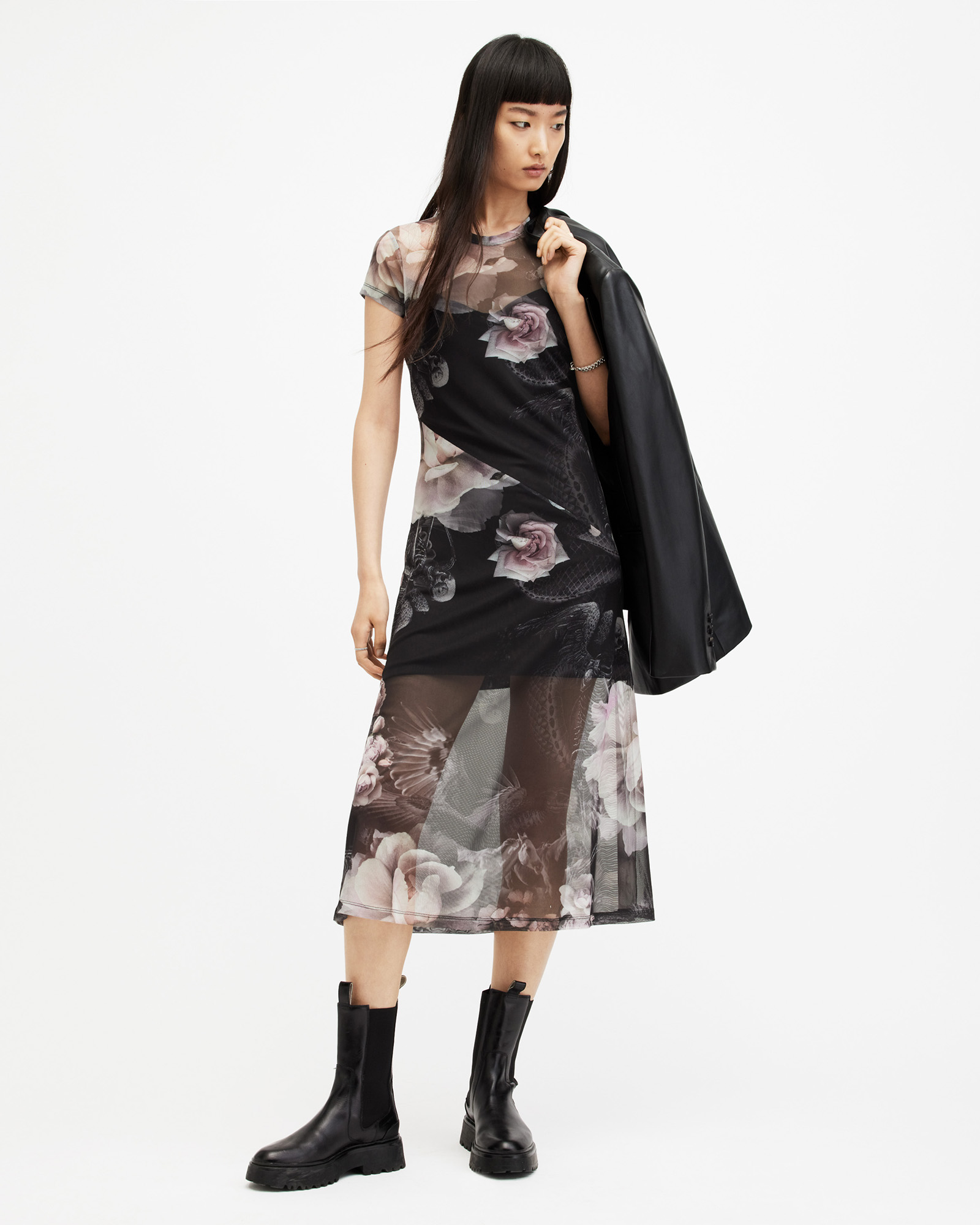 AllSaints Hanna Valley Printed Mesh Midi Dress