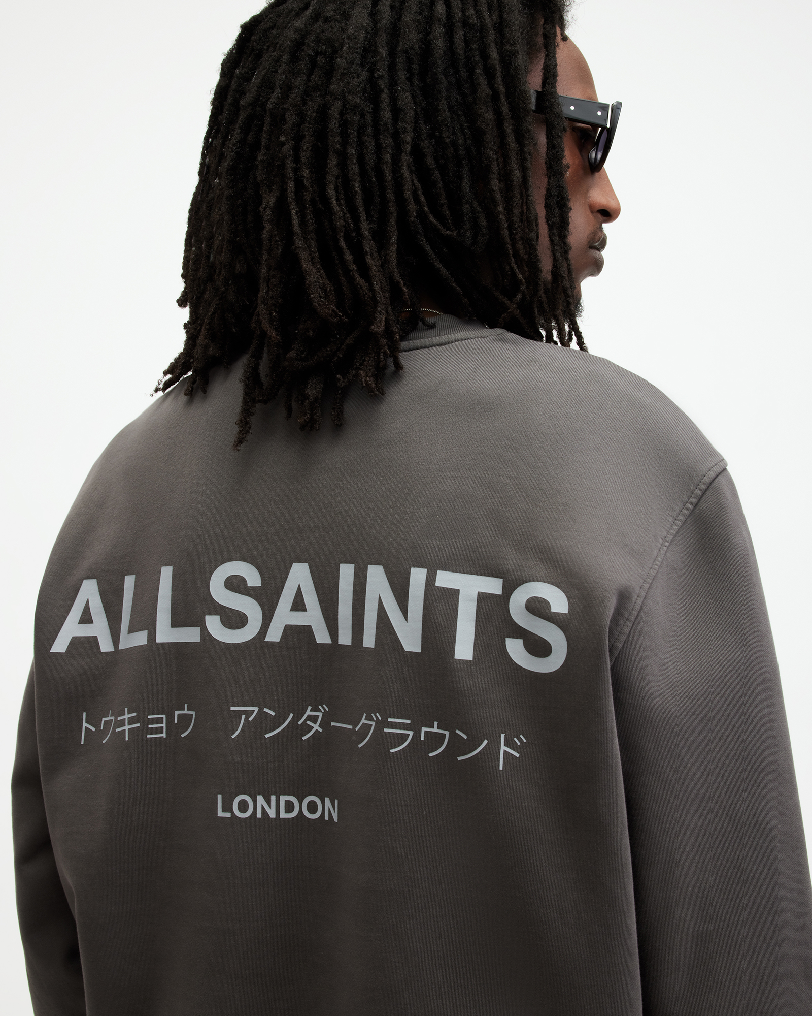 Allsaints Underground Oversized Crew Neck Sweatshirt In Grey